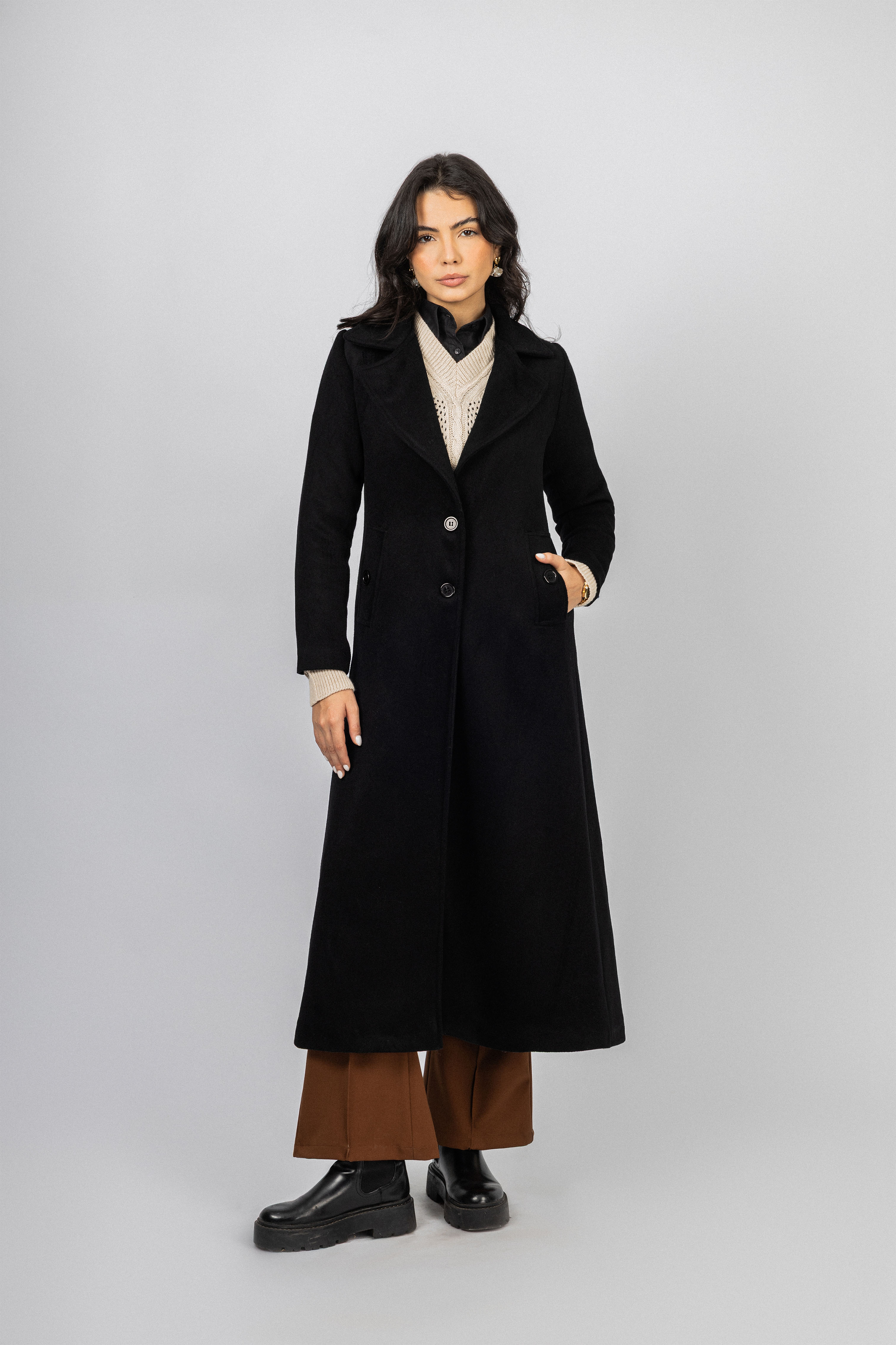 Black Felt Full length Coat
