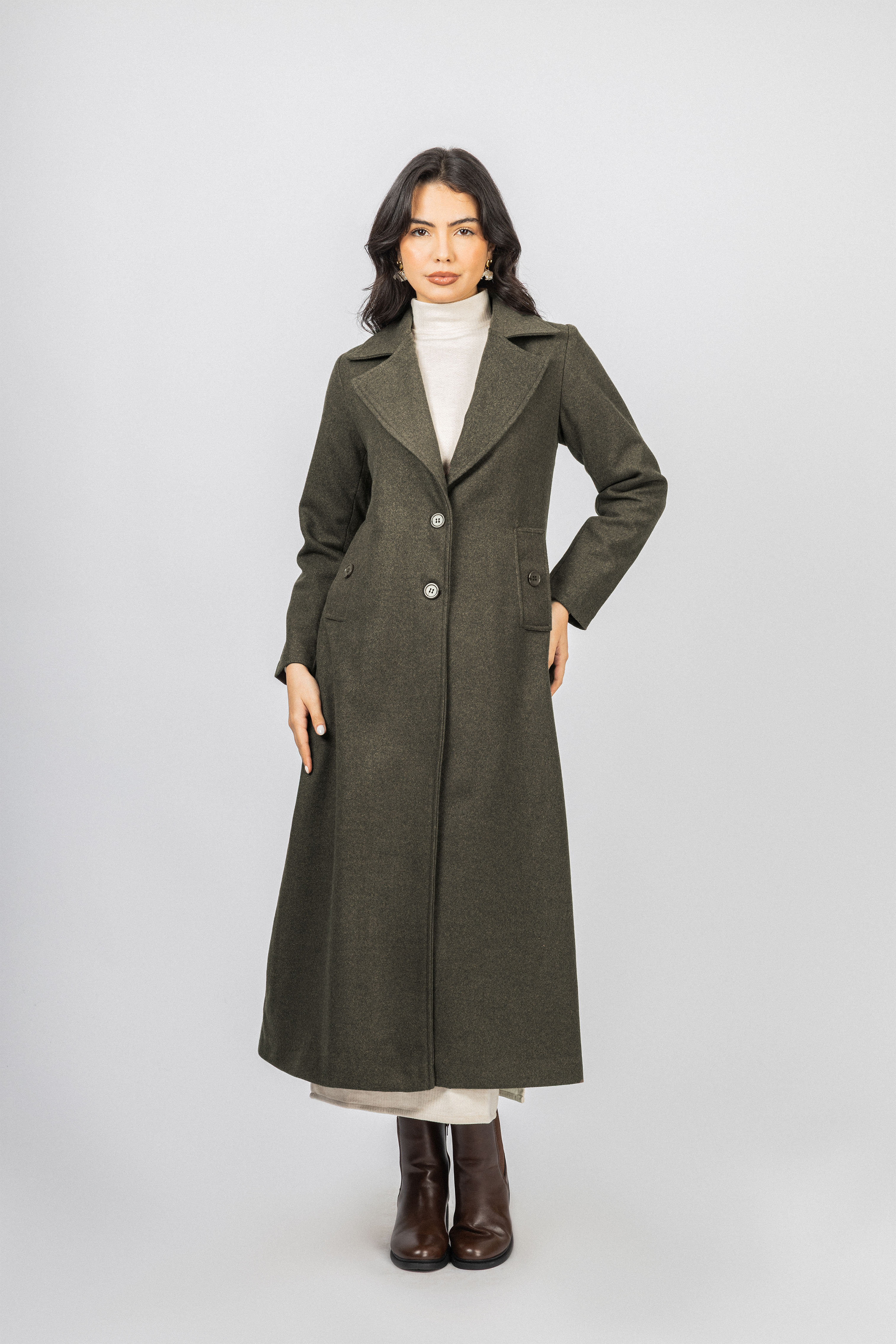 Light Olive Felt Full length Coat