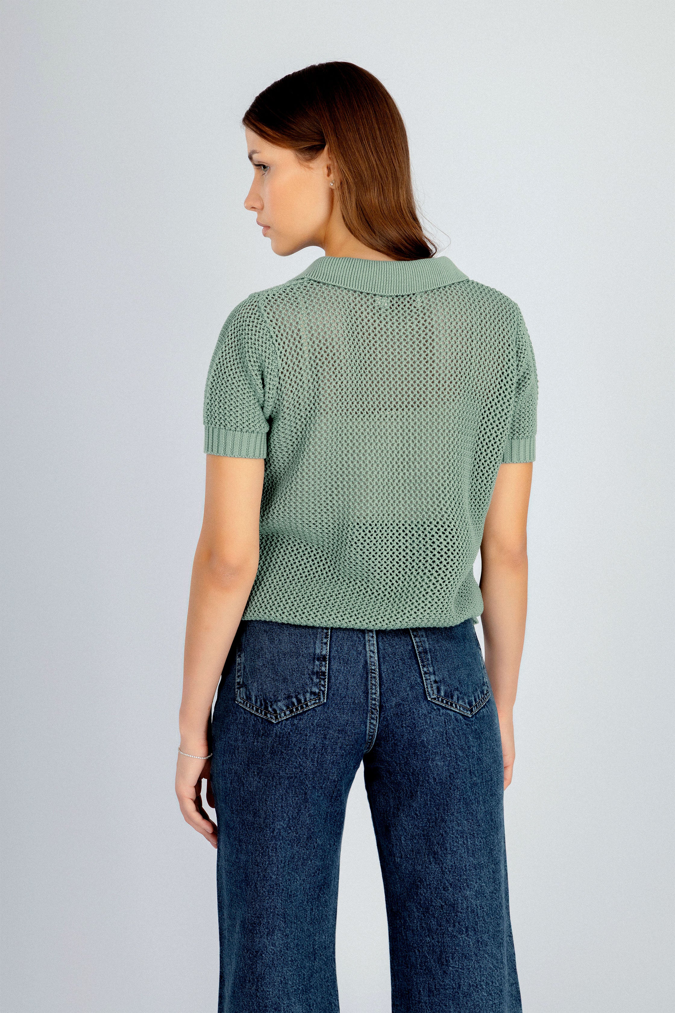 Women’s Sage Green Knit Polo Shirt