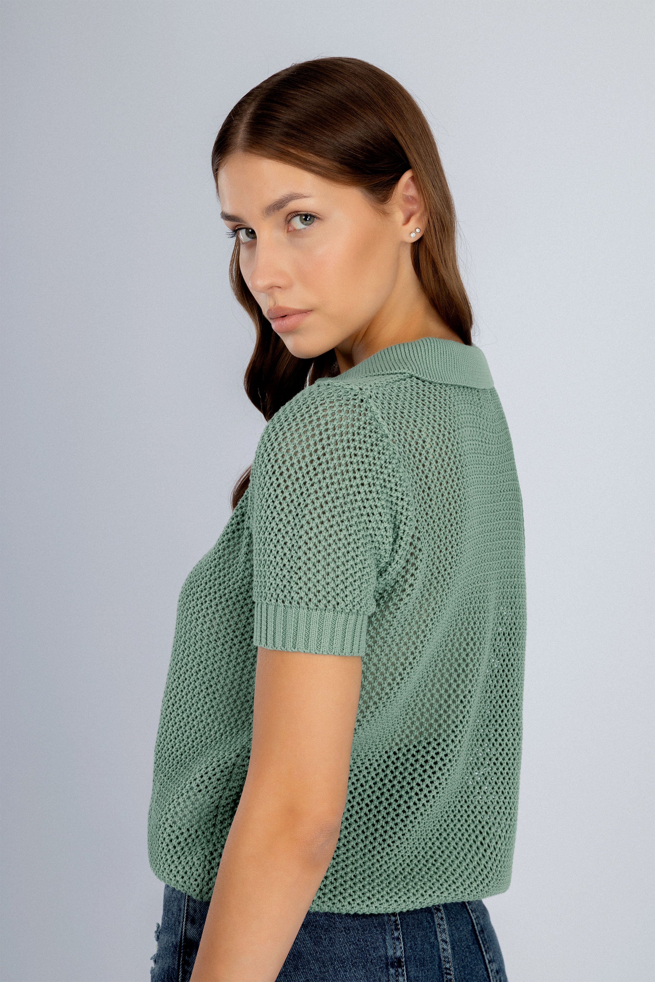 Women’s Sage Green Knit Polo Shirt