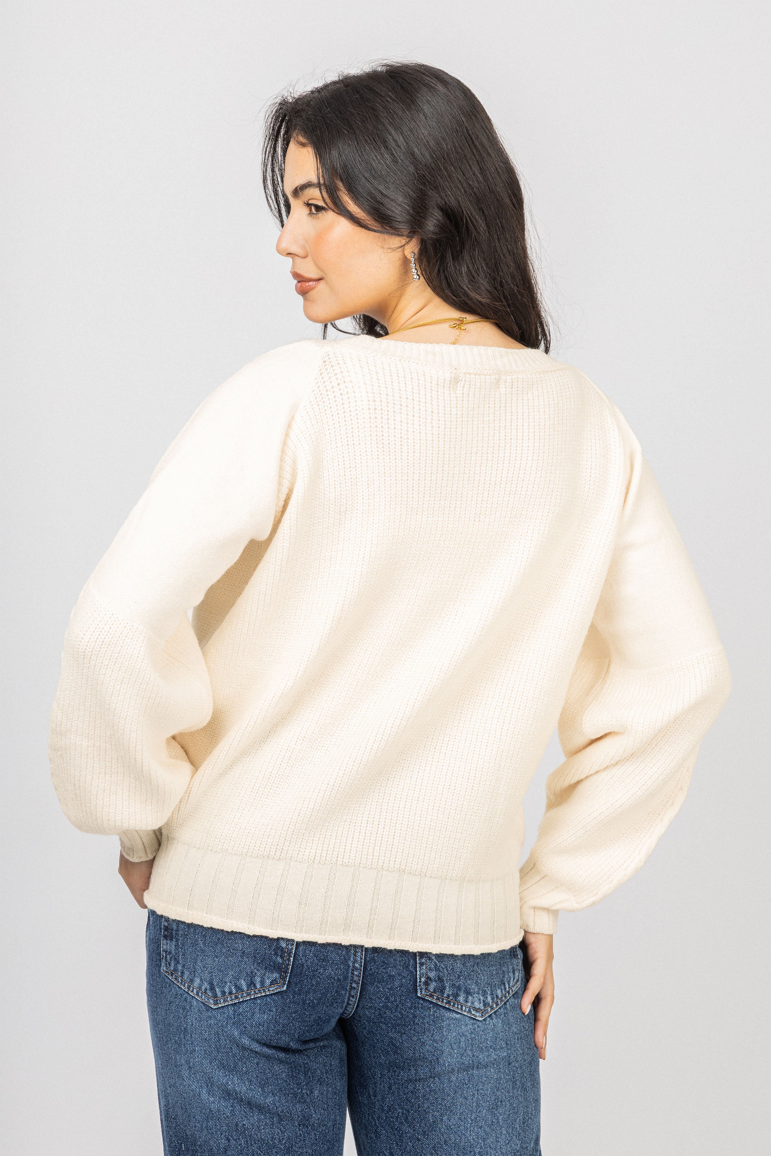 Off White V neck Knitted Jacket