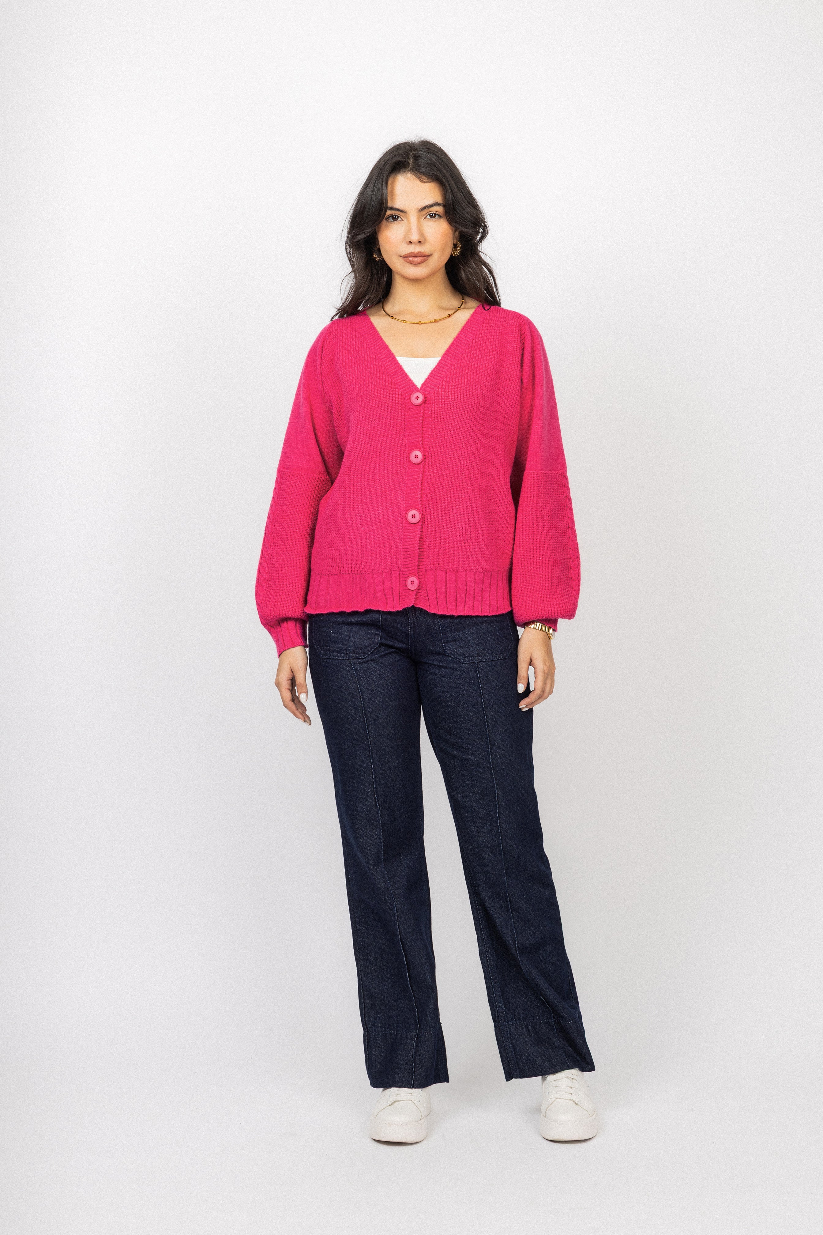 Raspberry V neck Knitted Jacket