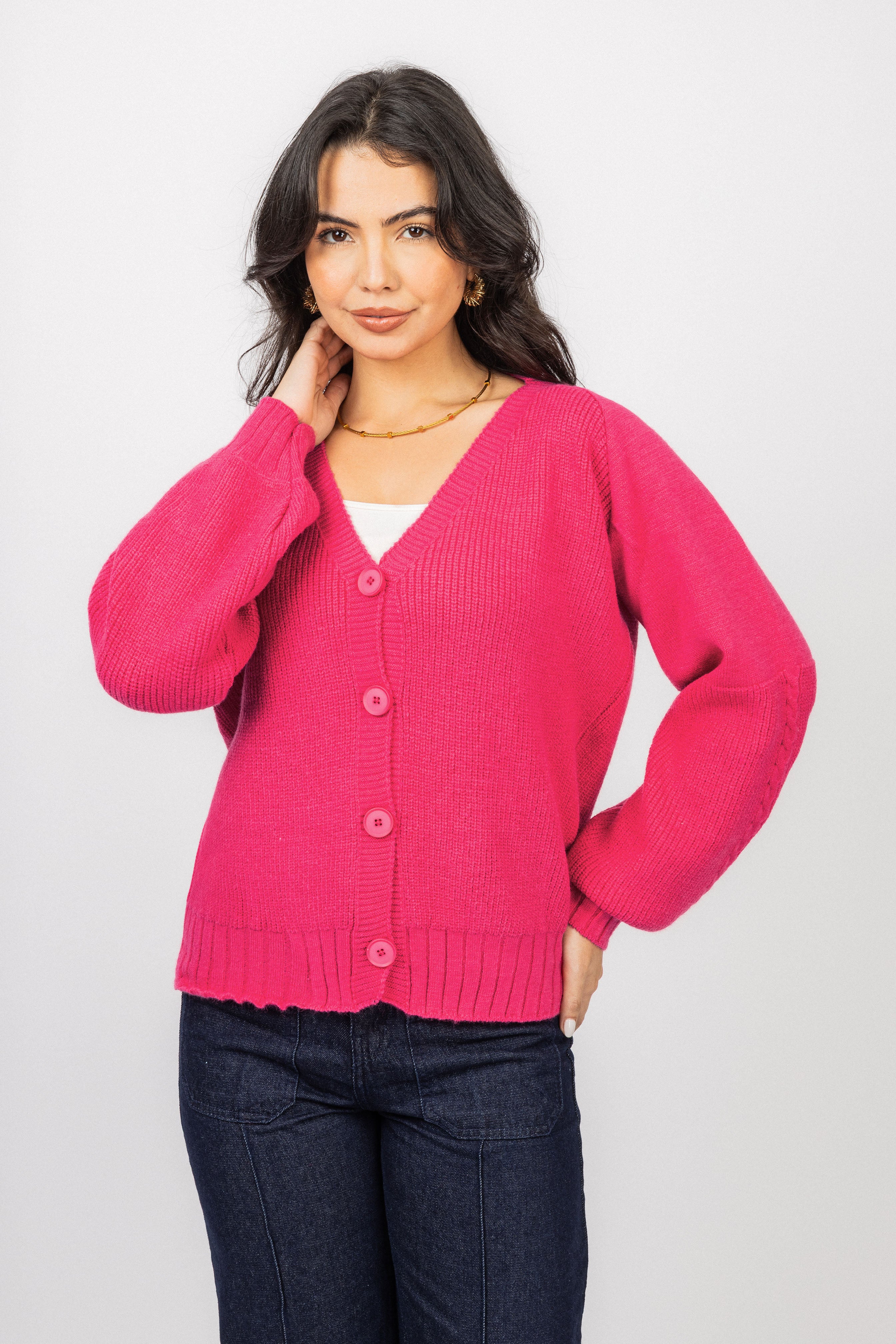 Raspberry V neck Knitted Jacket