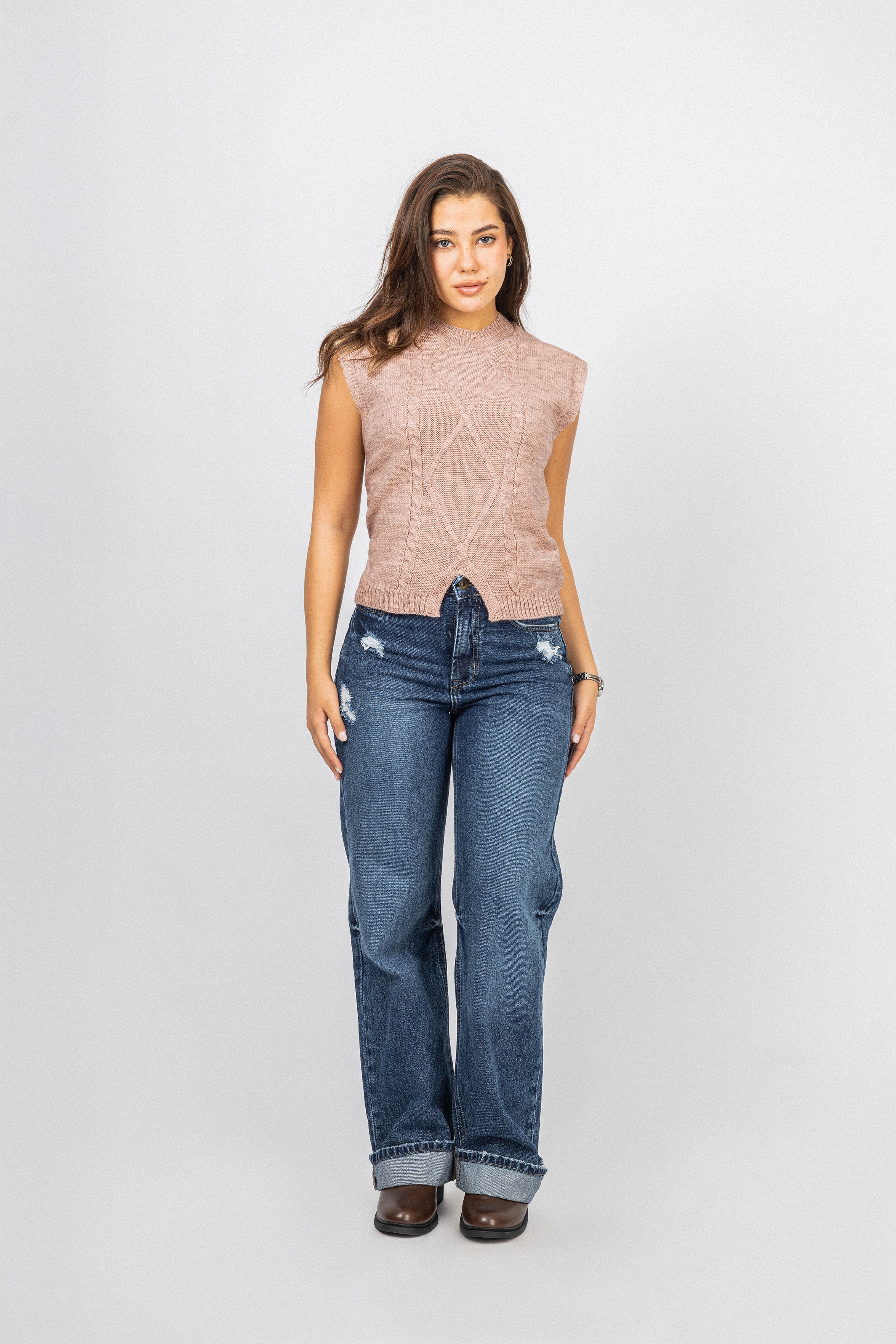 Dark Beige Knitted Women Vest