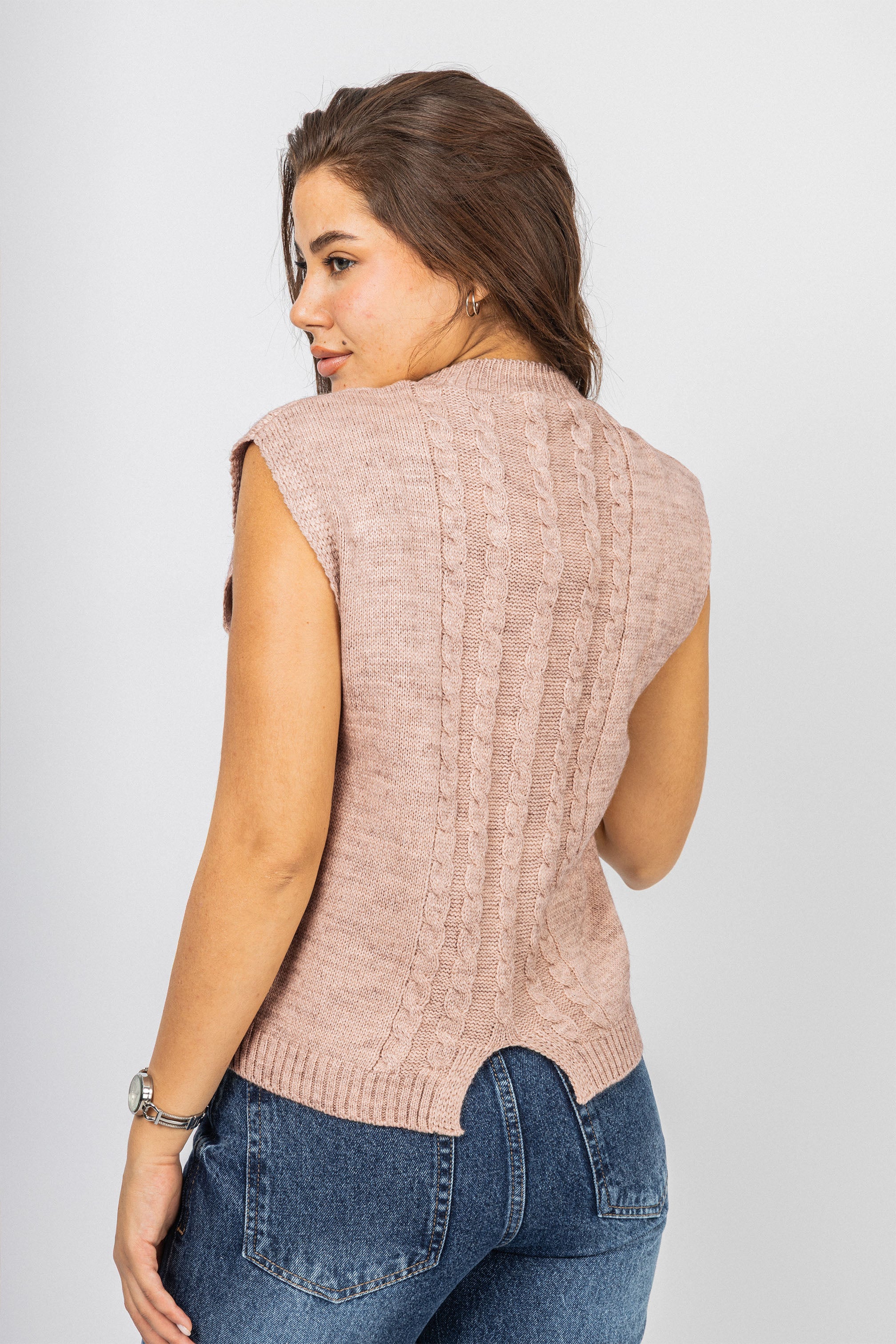 Dark Beige Knitted Women Vest