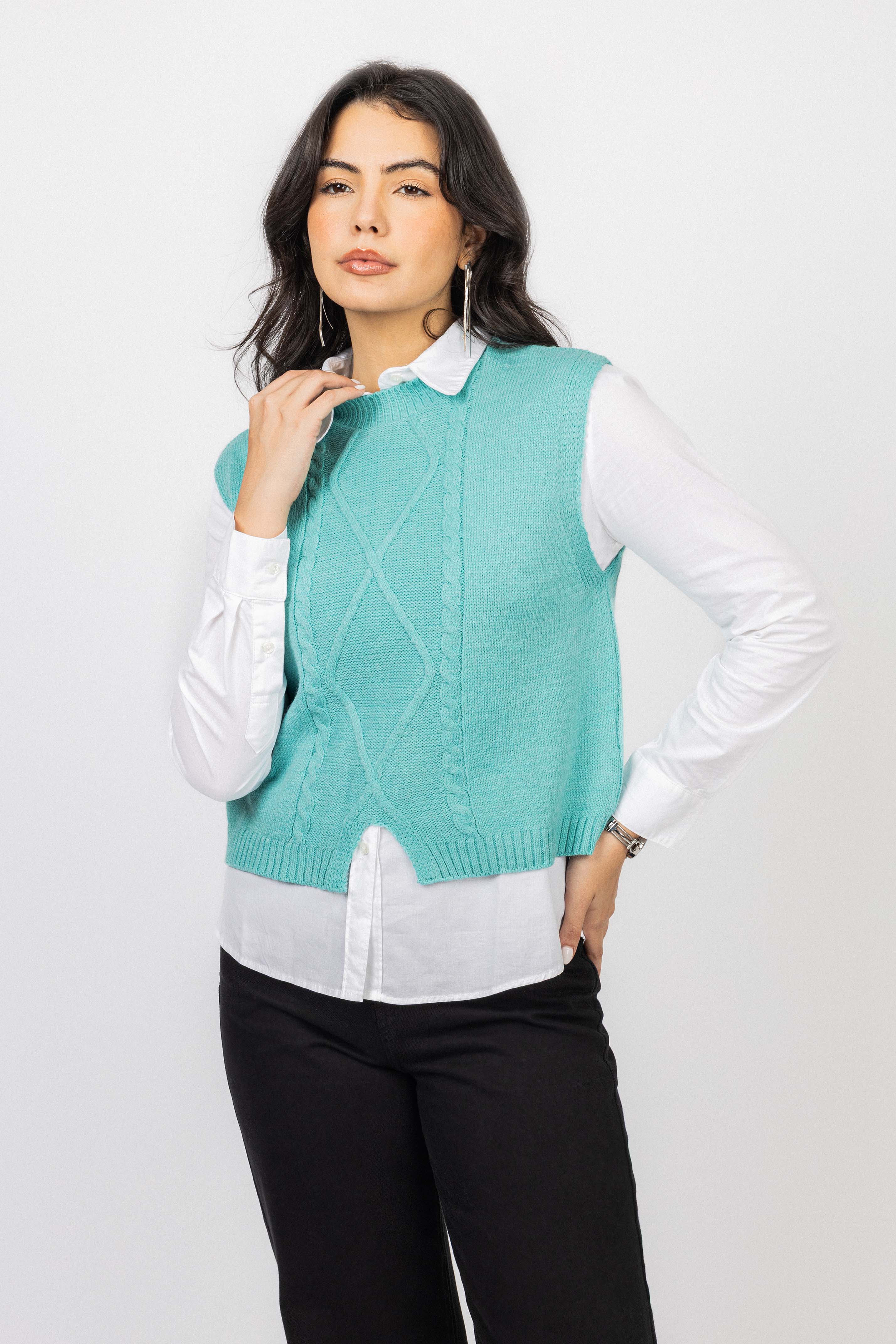 Turquoise Knitted Women Vest