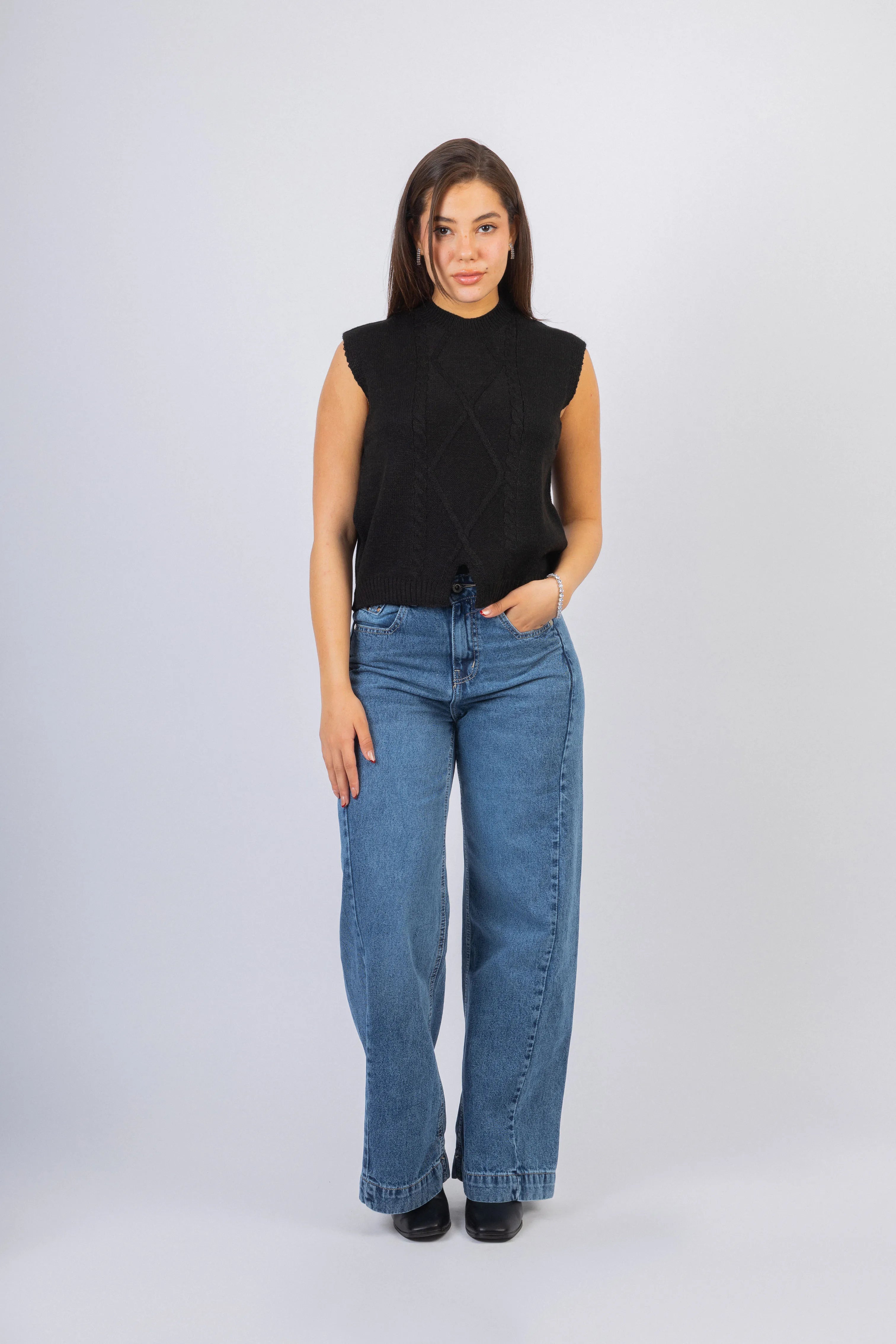 Black Knitted Women Vest