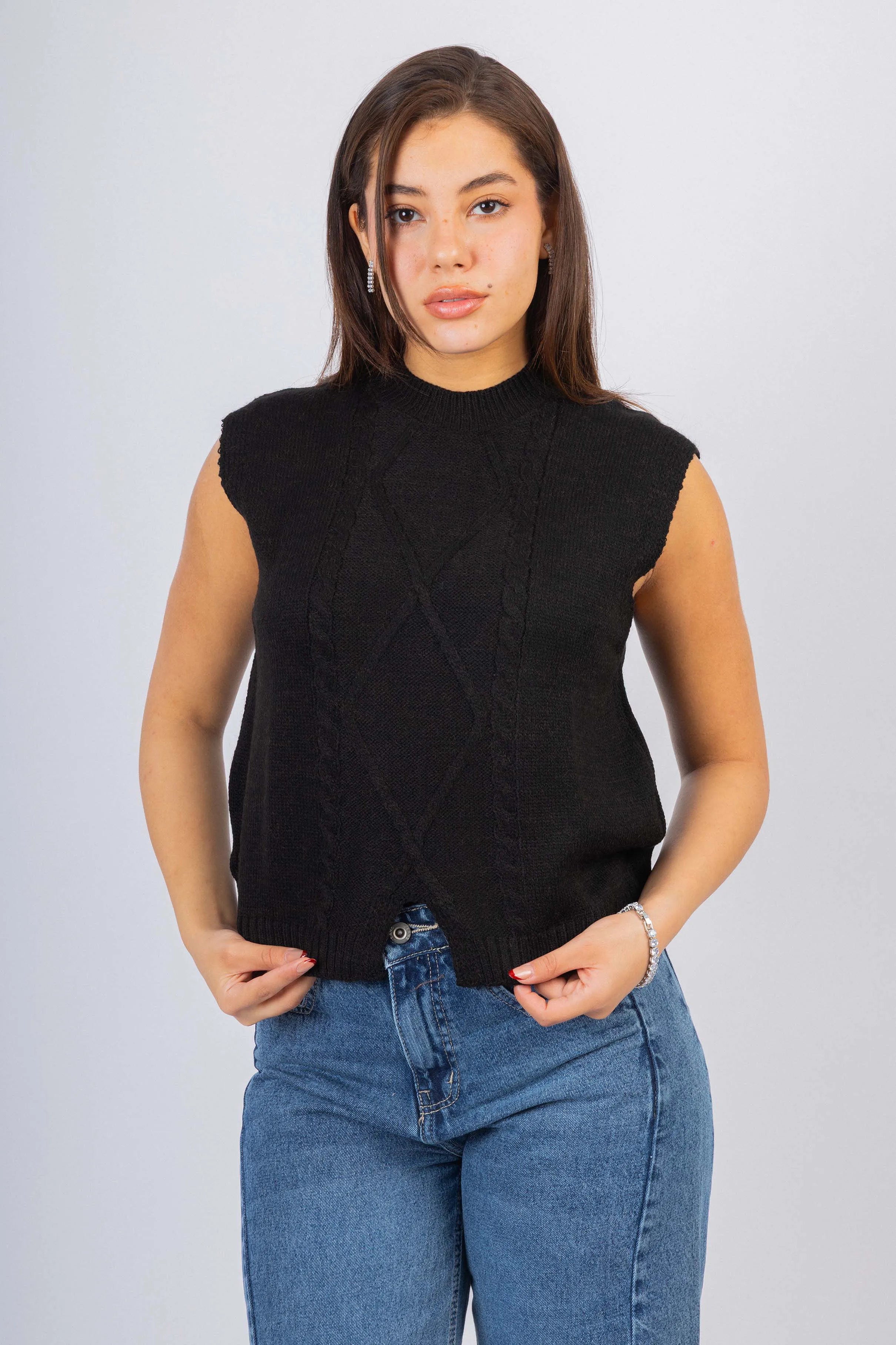 Black Knitted Women Vest