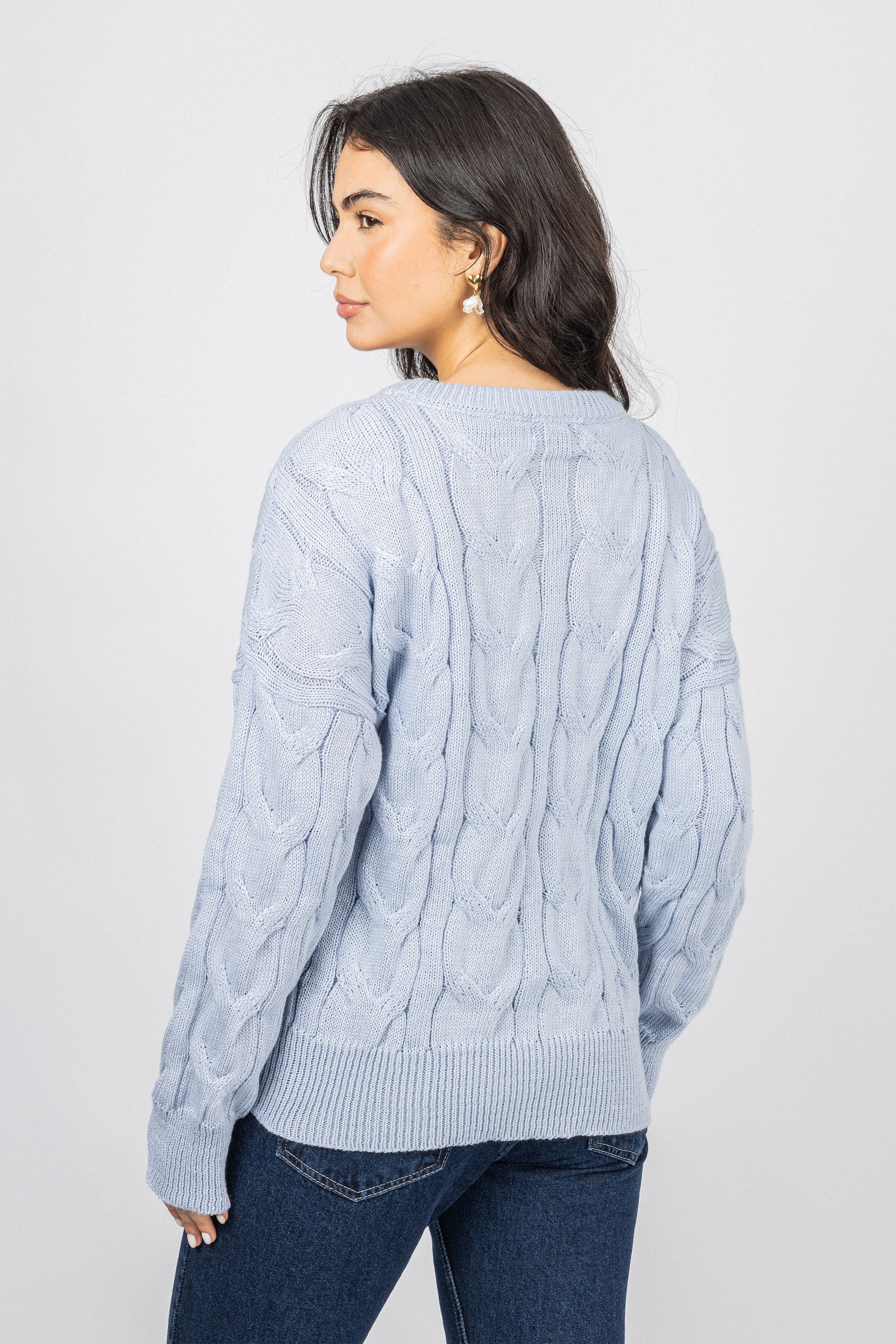 Light Blue Knitted Round Pullover