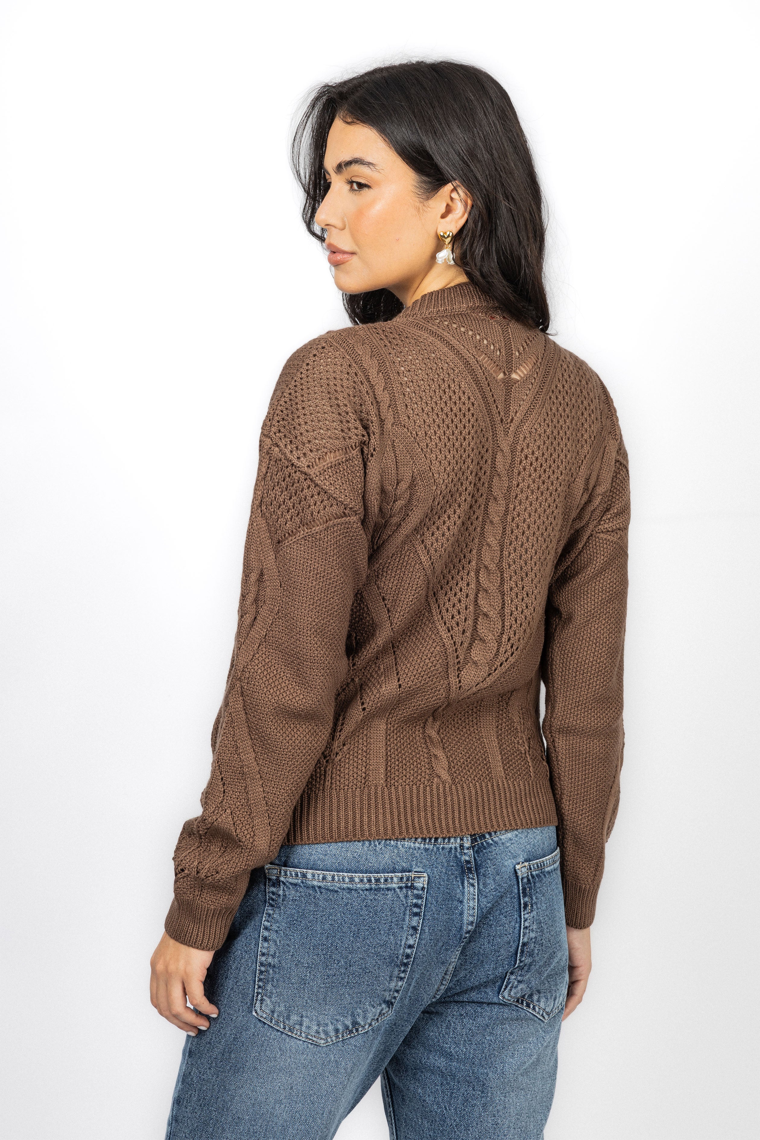 Light Brown Knitted V-neck Pullover