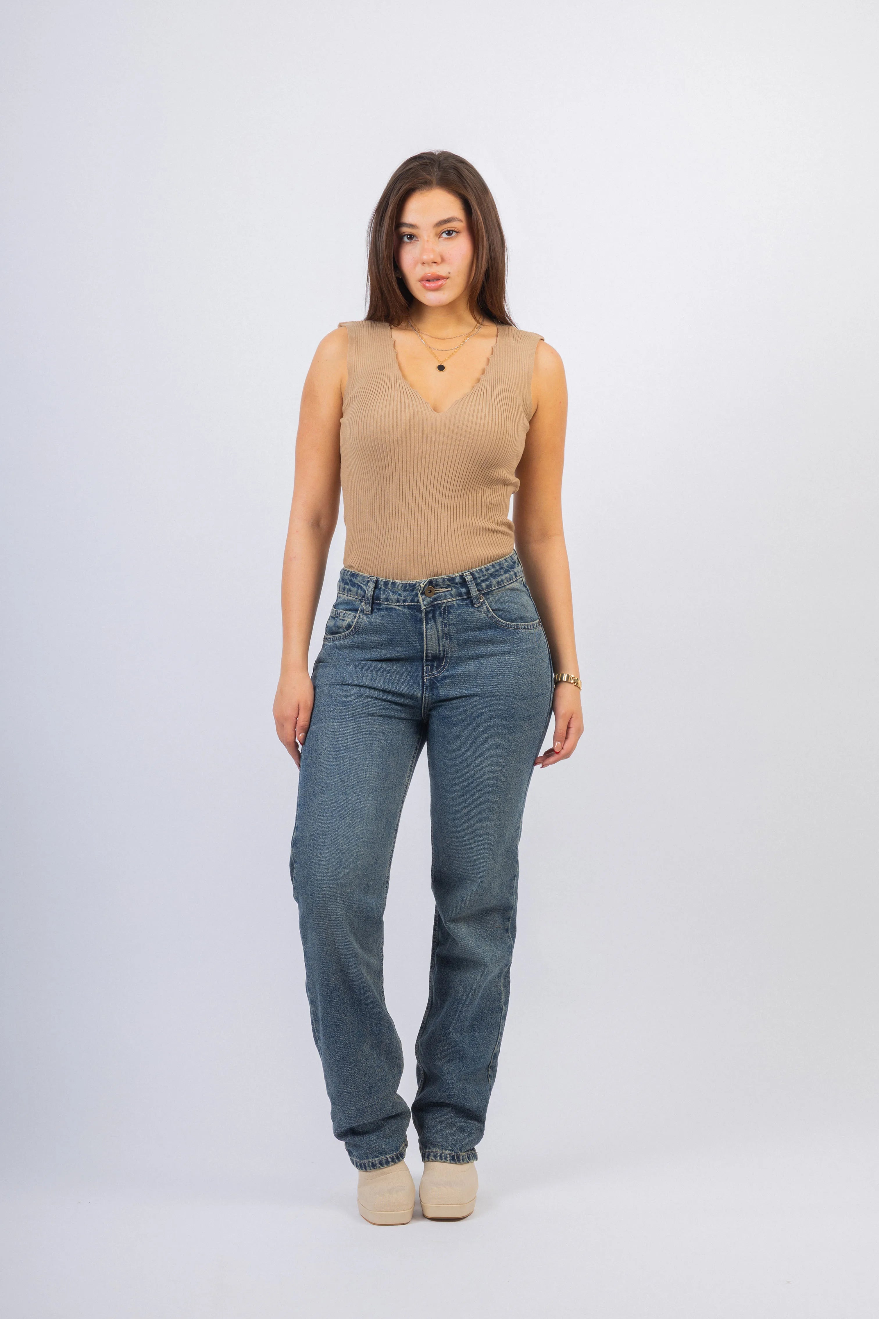 Dark Beige Ripped Knitted Sleeveless Tank Top