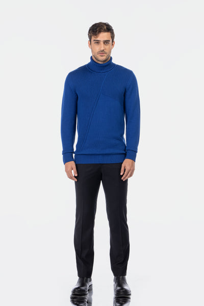 Jacquard Knitted High-neck Byzantine Blue Pullover