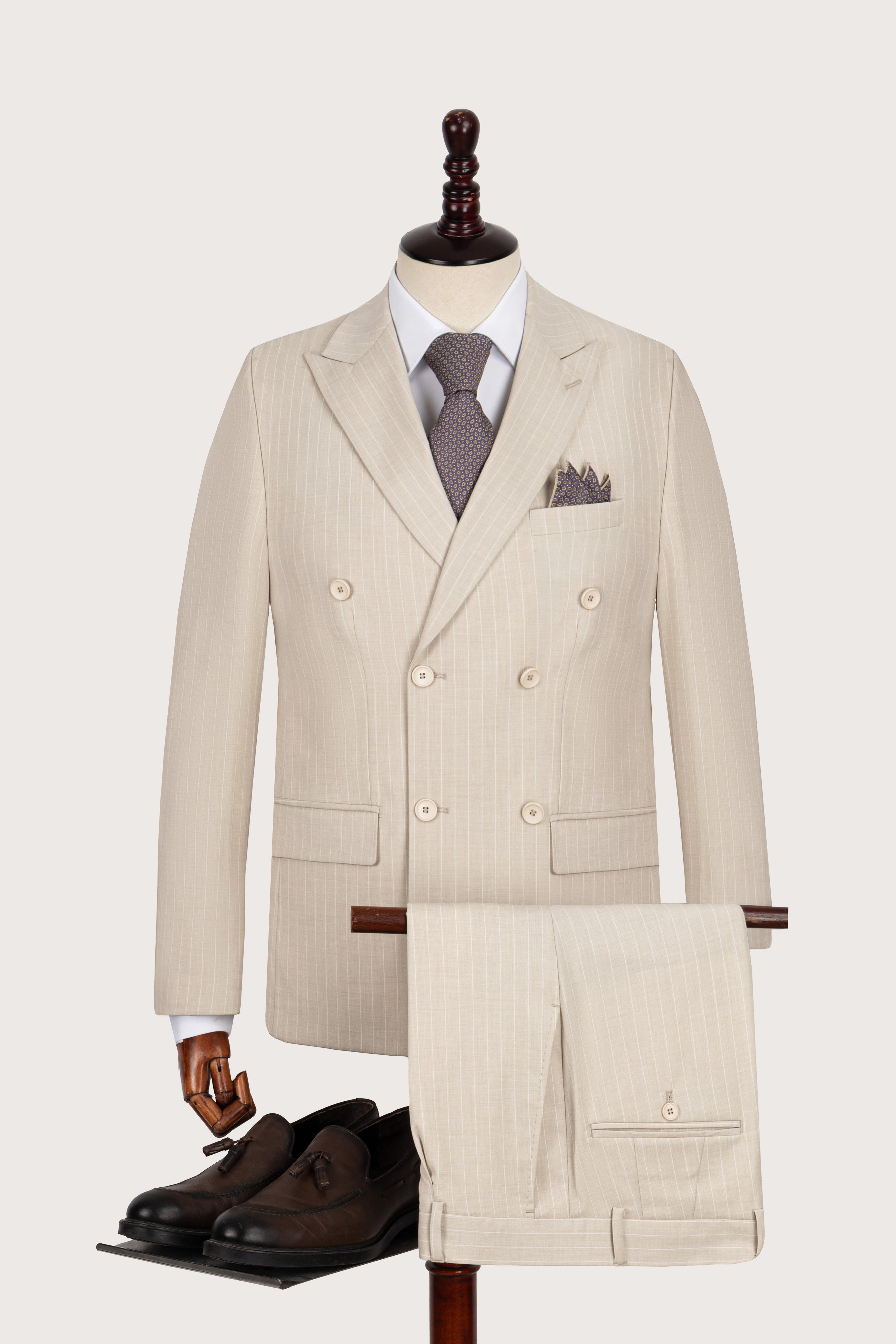 men's suit Egypt - Light Beige Double Breasted Suit - 1