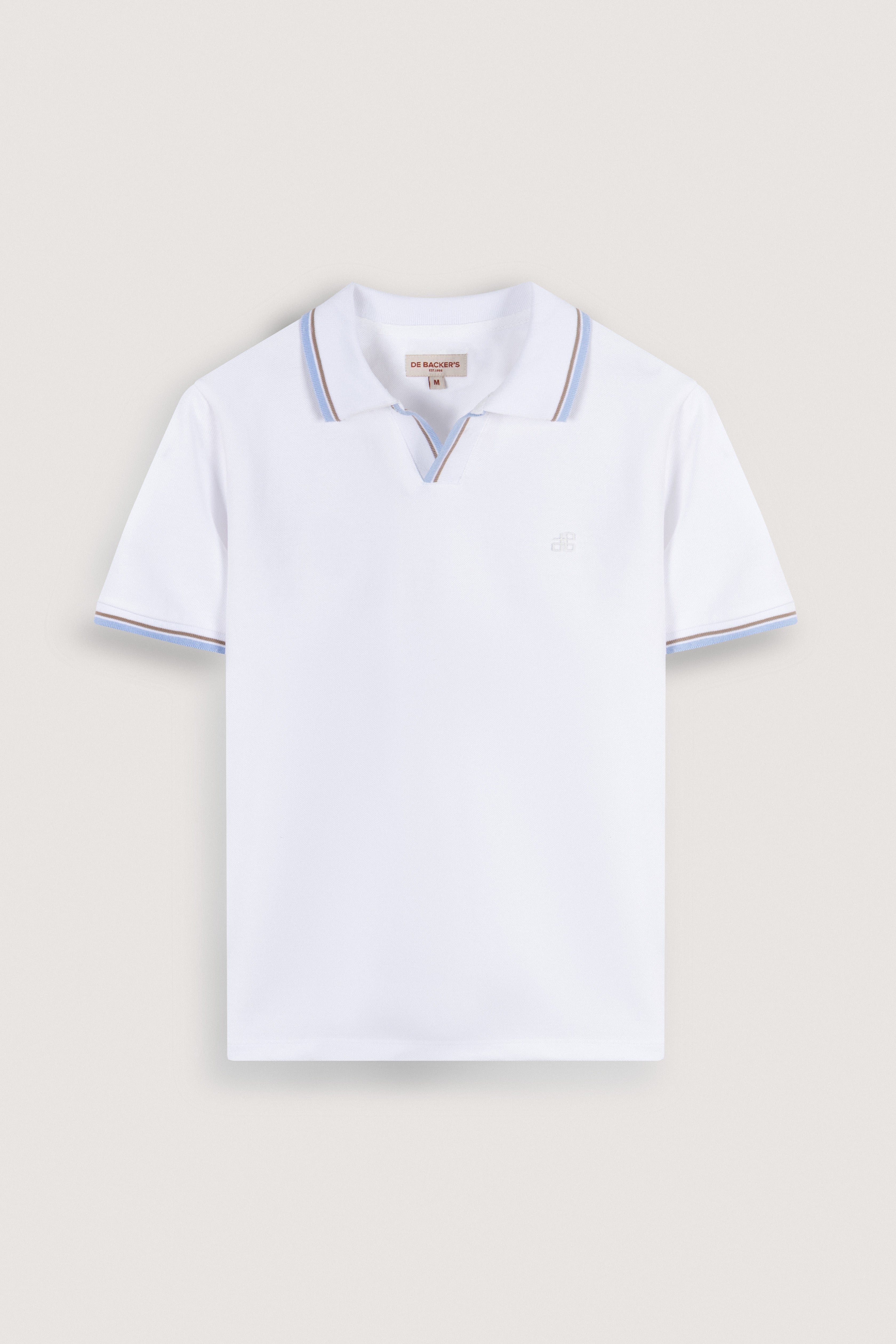 White Pique V neck Polo