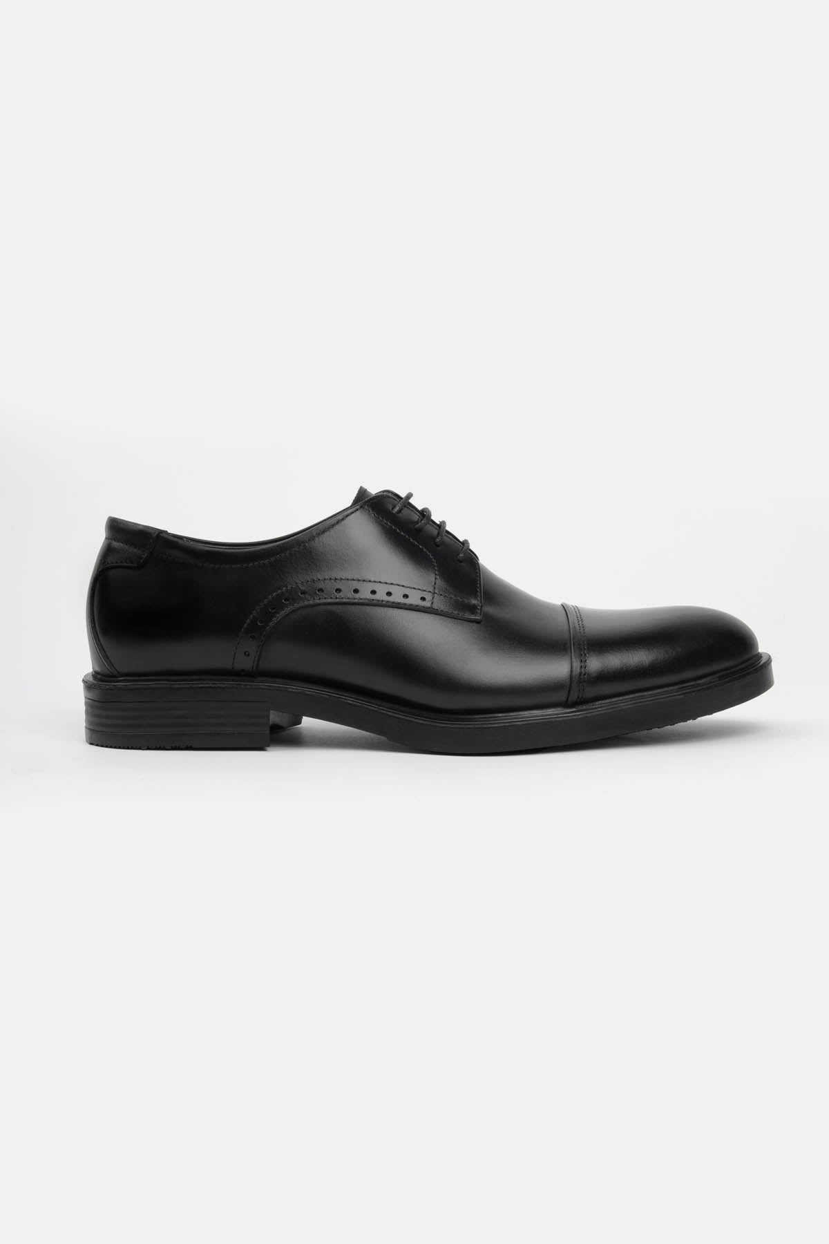 men's leather shoes Egypt - Black Cap-Toe Brogue Derby Shoes - 1