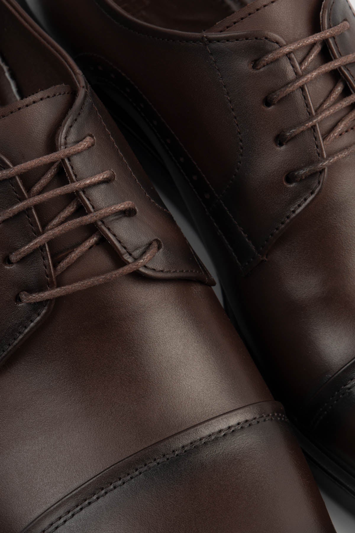 men's leather shoes Egypt - Brown Cap-Toe Brogue Derby Shoes - 2