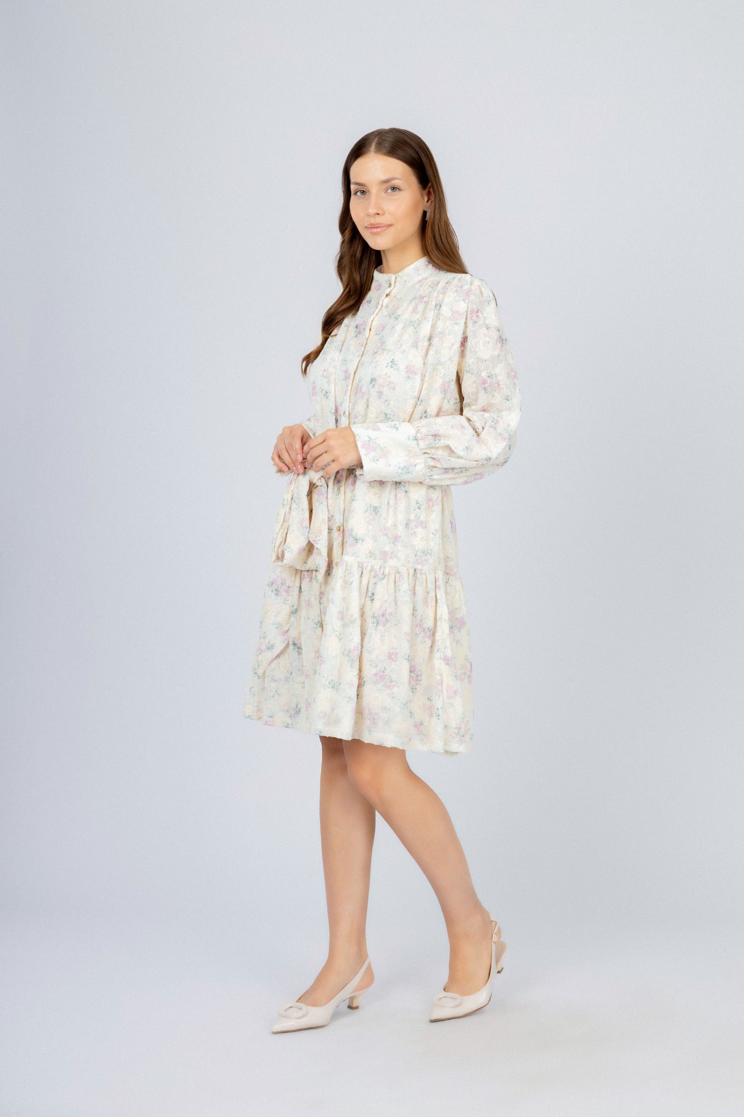 Jacquard Purple Floral Vintage Midi Casual Dress