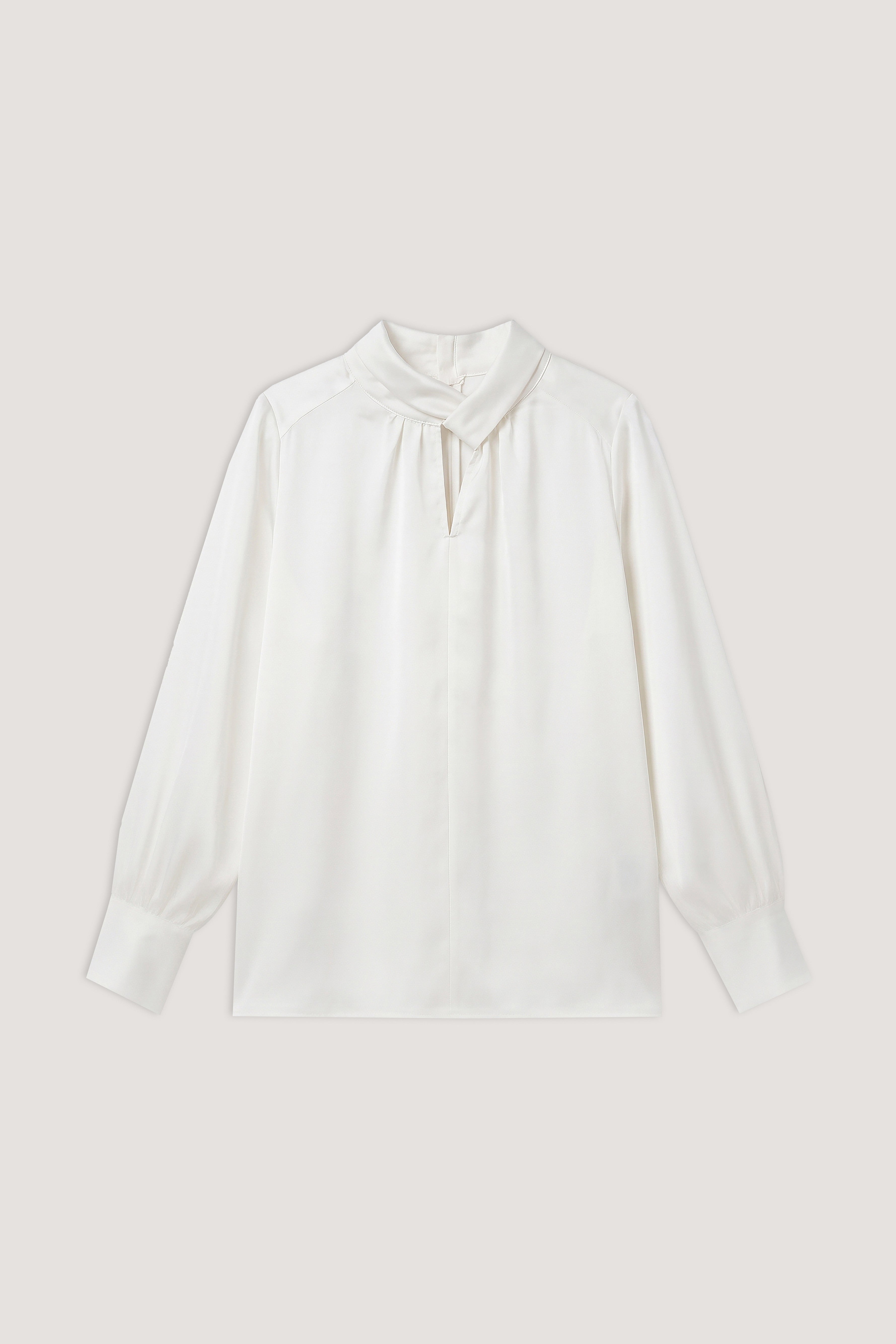 women's blouse Egypt - White Twist-Neck Satin Blouse - 1