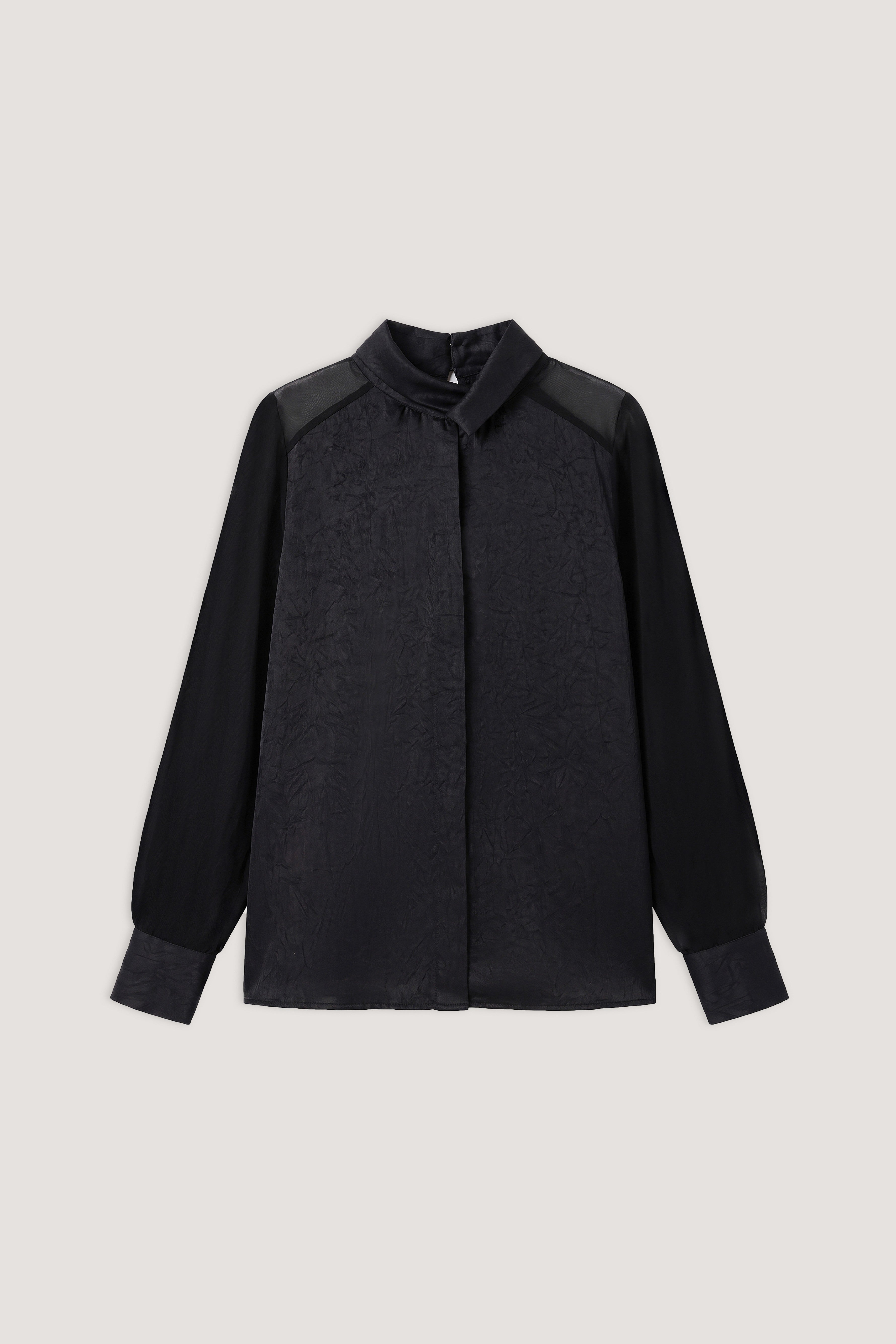 women's blouse Egypt - Black Chiffon-Sleeve Satin Blouse - 1