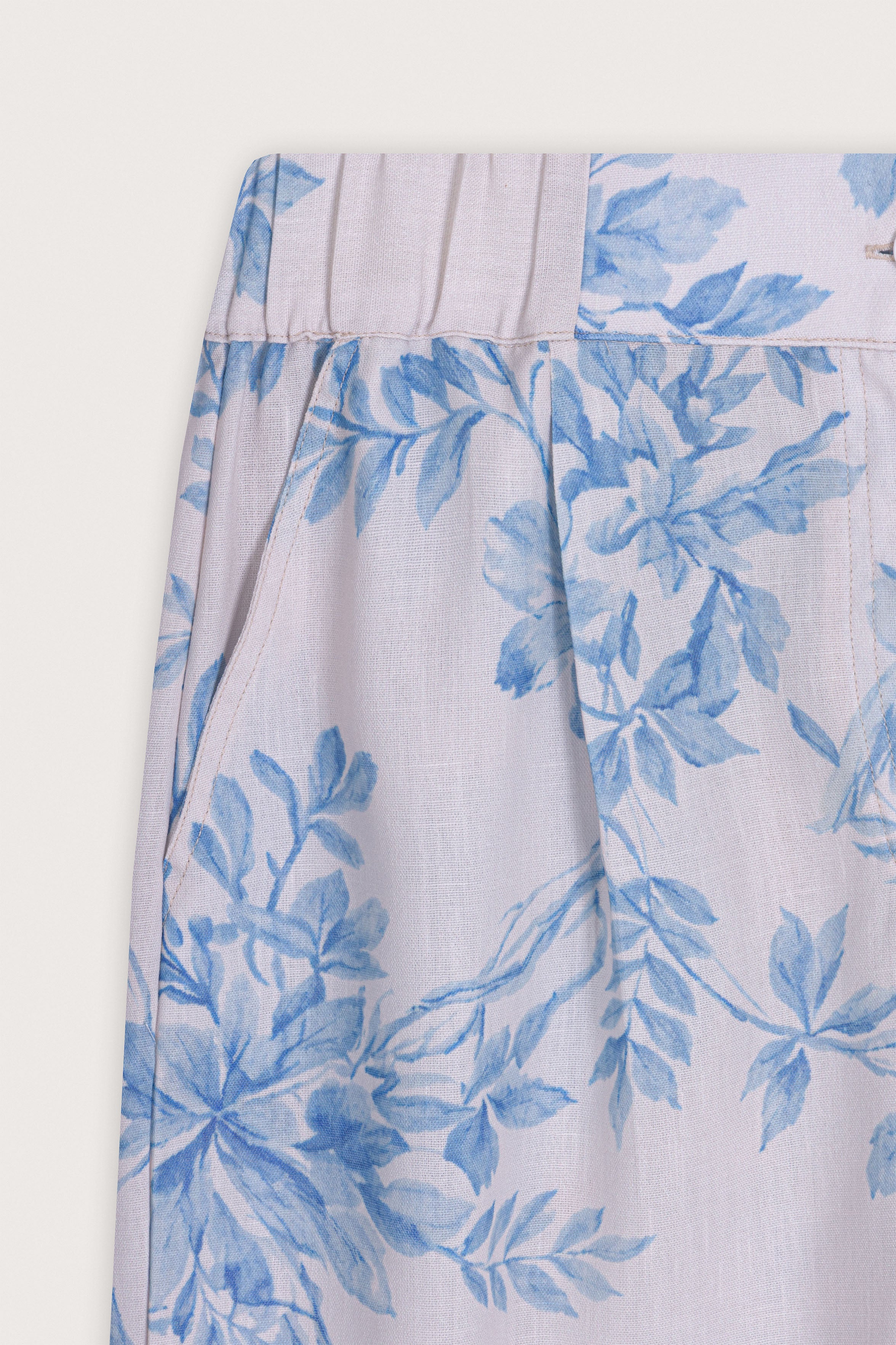 women's linen pants Egypt - Sky Blue Floral Linen Trousers - 3