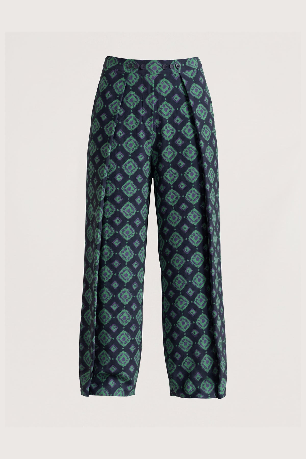 Navy Printed Wide-Leg Pants - 1
