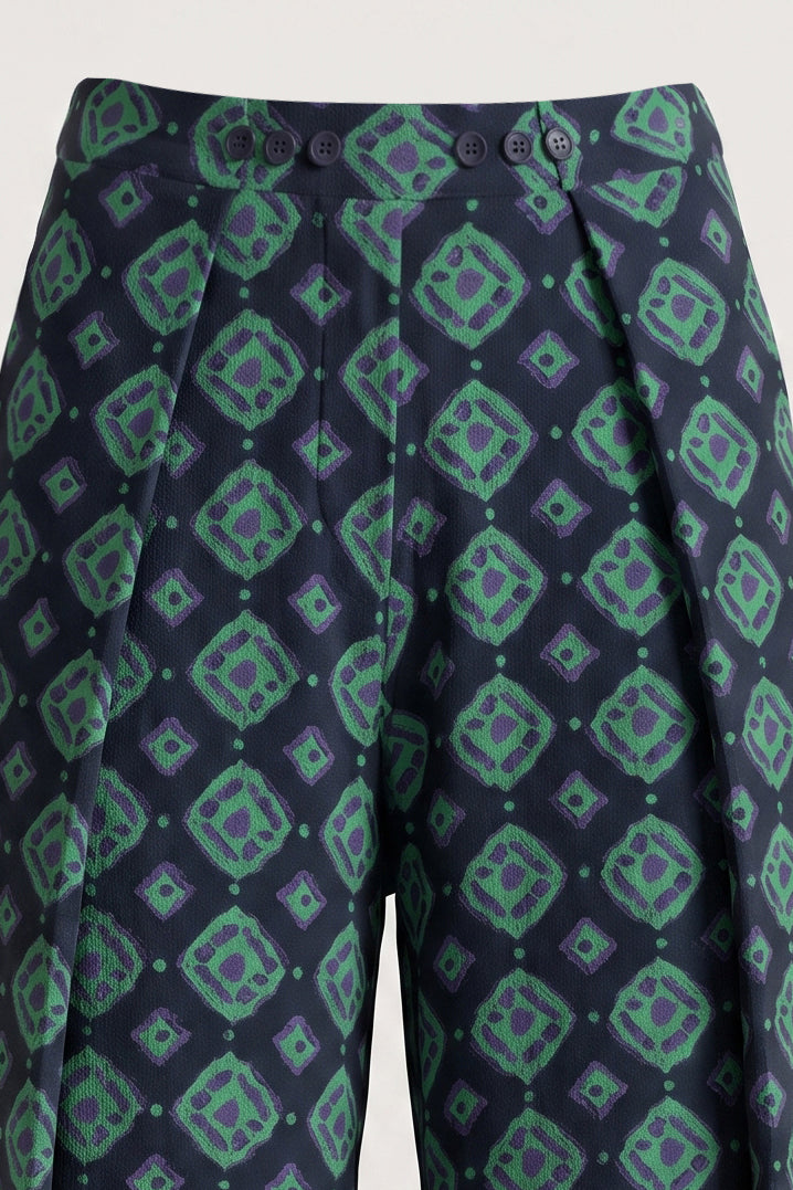 Navy Printed Wide-Leg Pants - 2