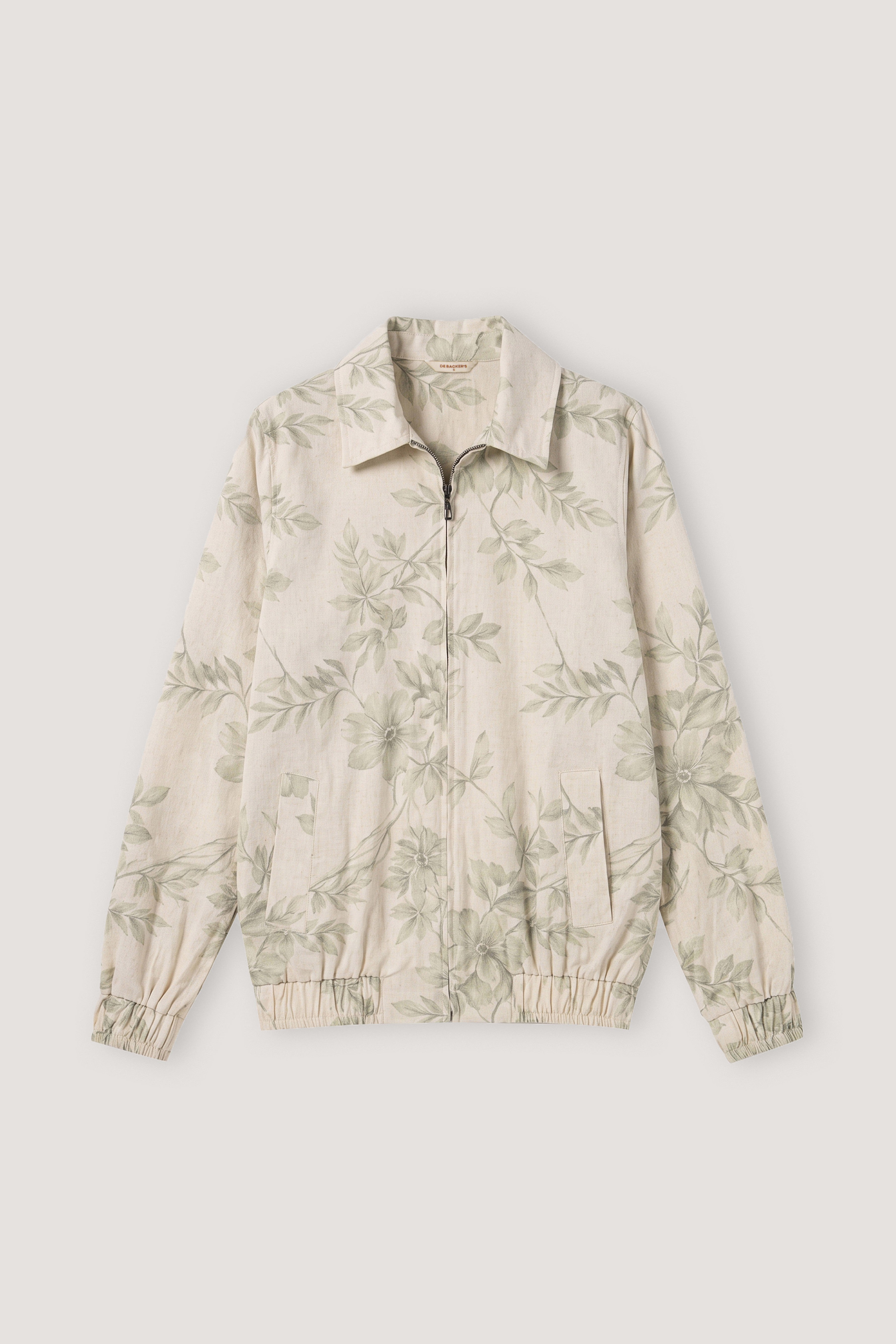 women's linen jacket Egypt - Light Olive Floral Linen Jacket - 1