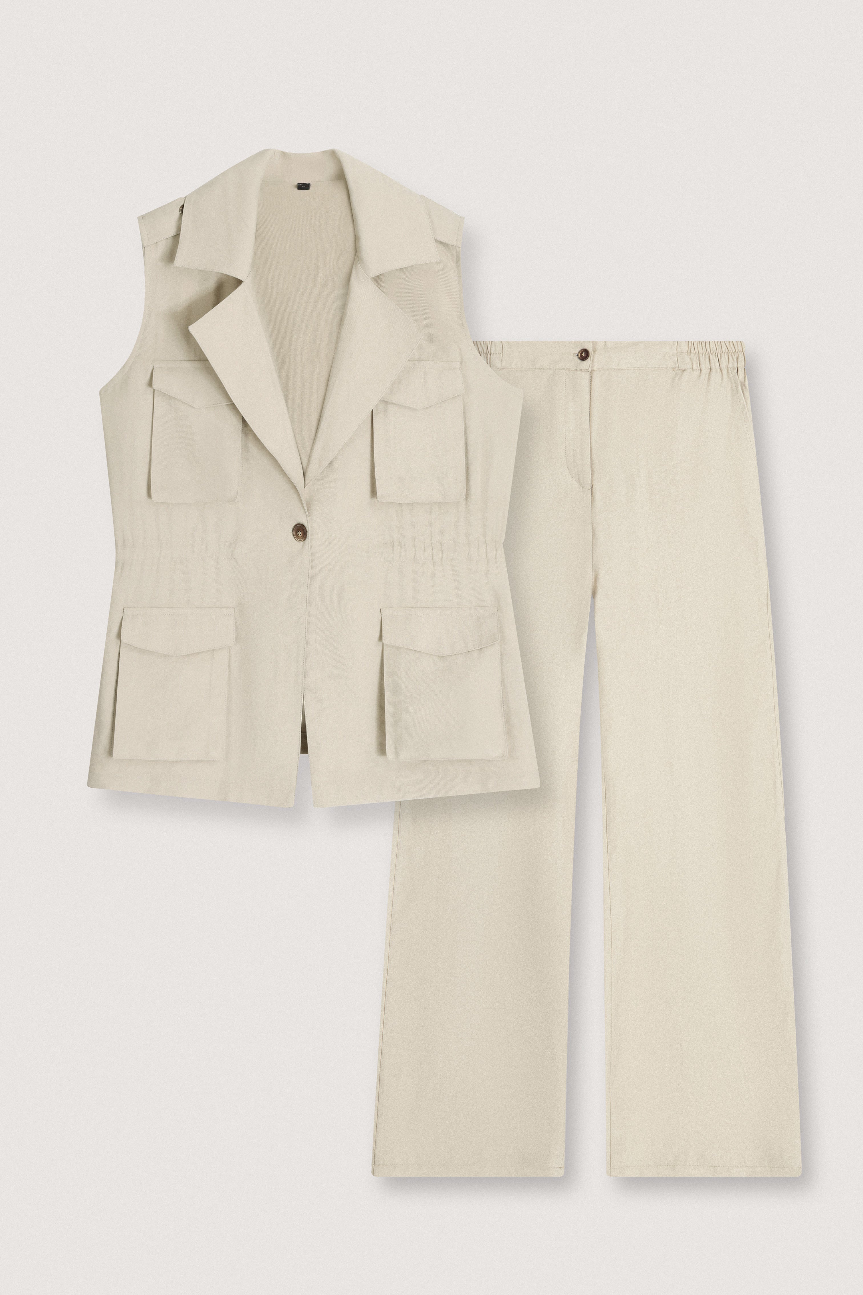 Beige Sleeveless Women's Classic Set