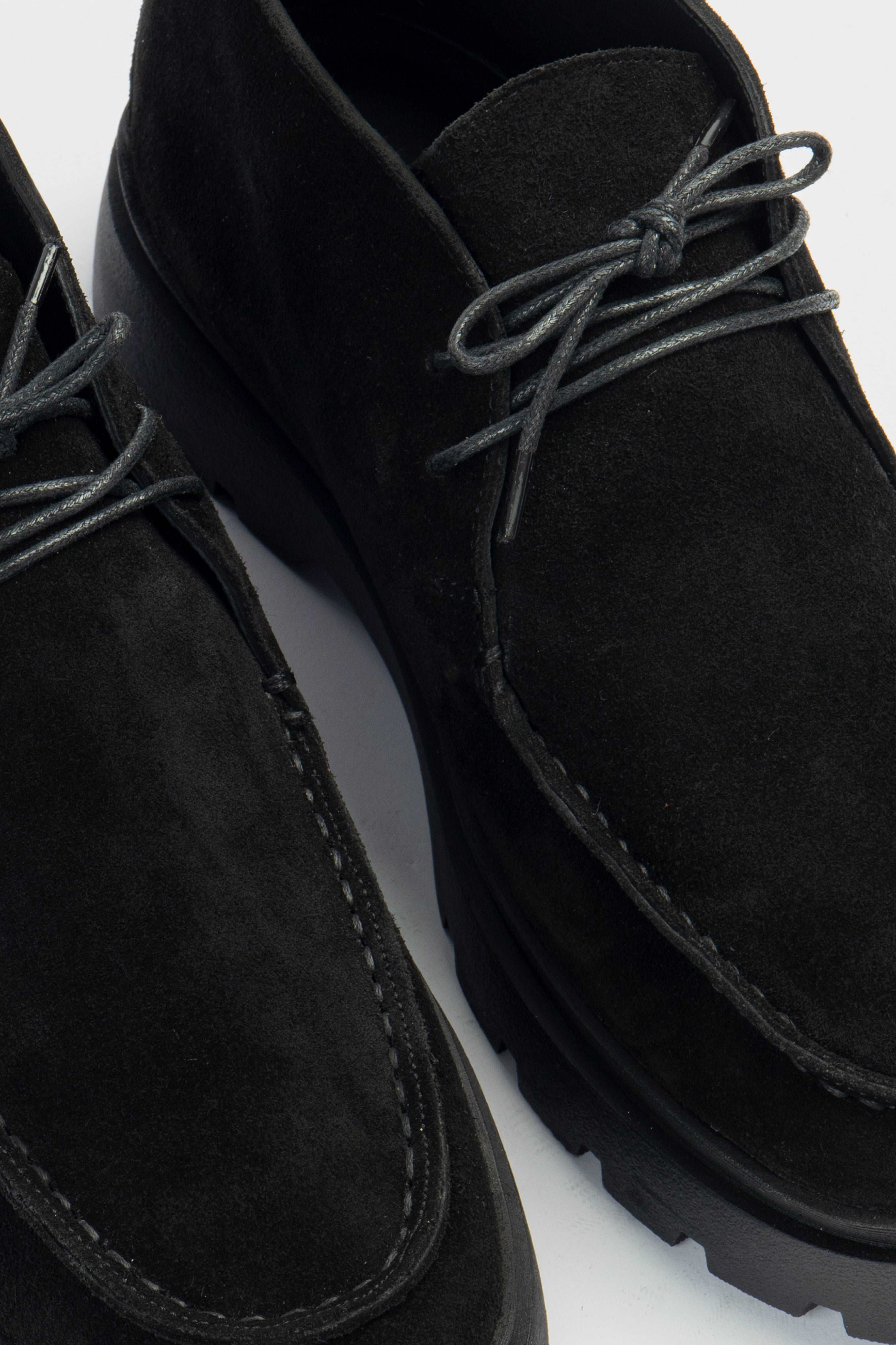 Black Leather Chamois Plain Half-boot with laces - 4