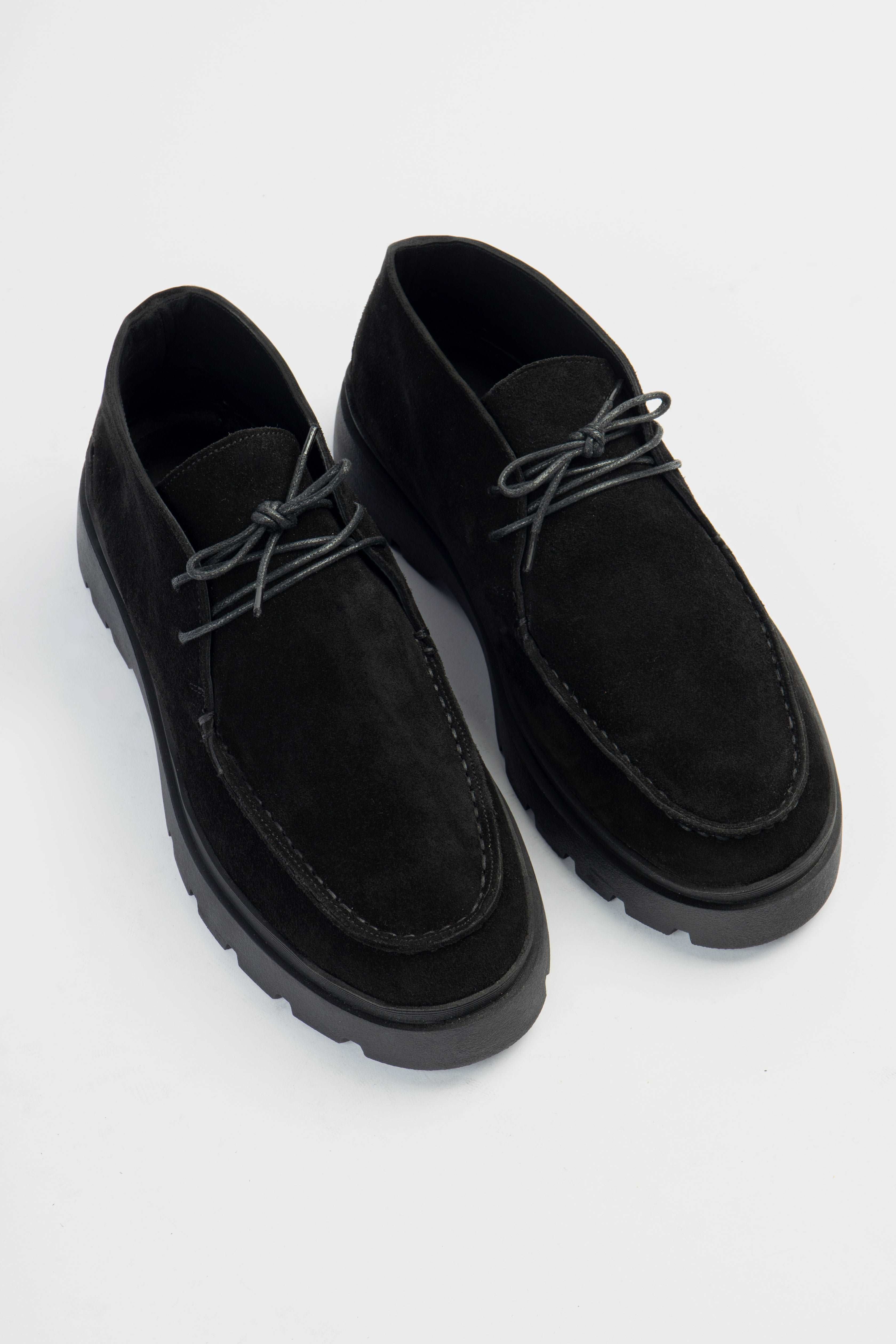 Black Leather Chamois Plain Half-boot with laces - 3