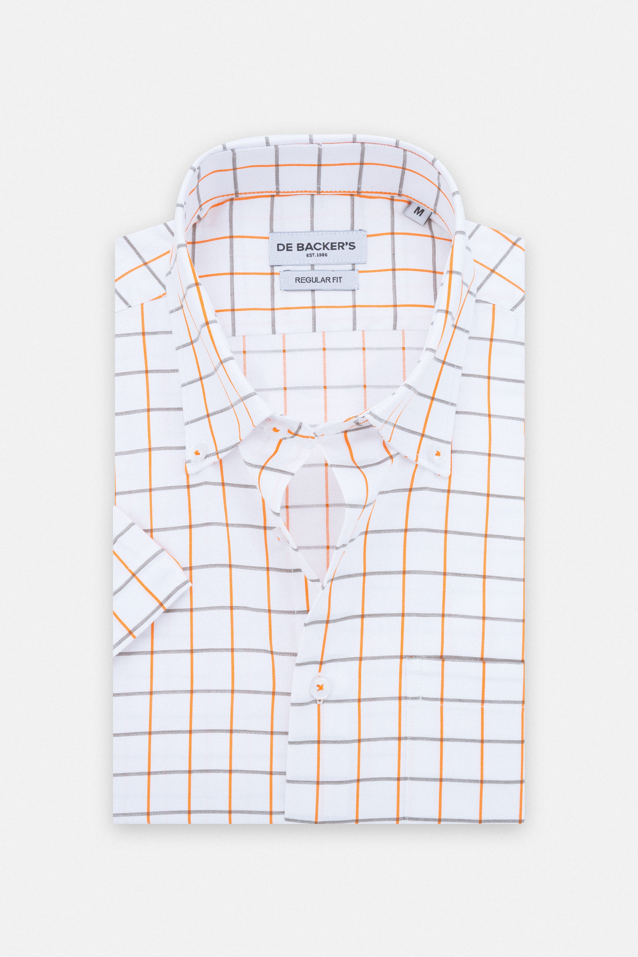 قميص برتقالي كارو فاتح بأكمام قصيرة