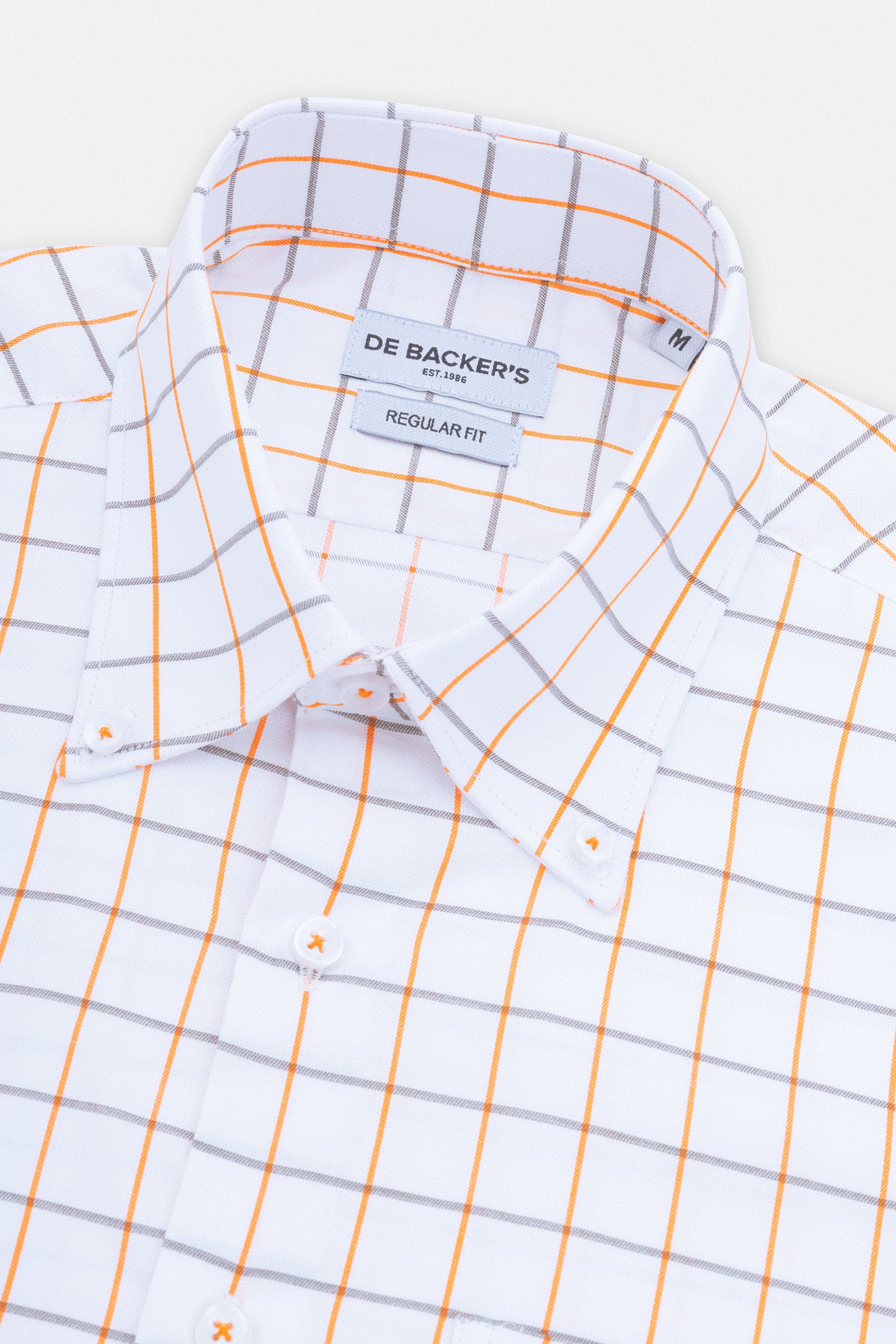 قميص برتقالي كارو فاتح بأكمام قصيرة