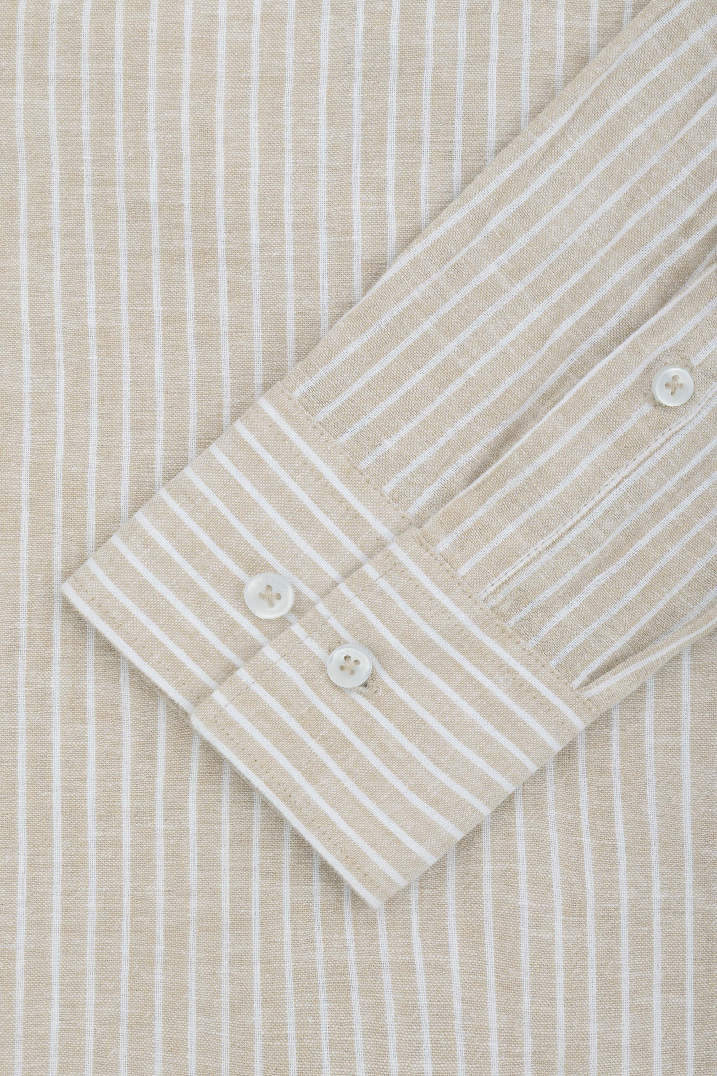 Striped Light Beige Smart Casual Shirt