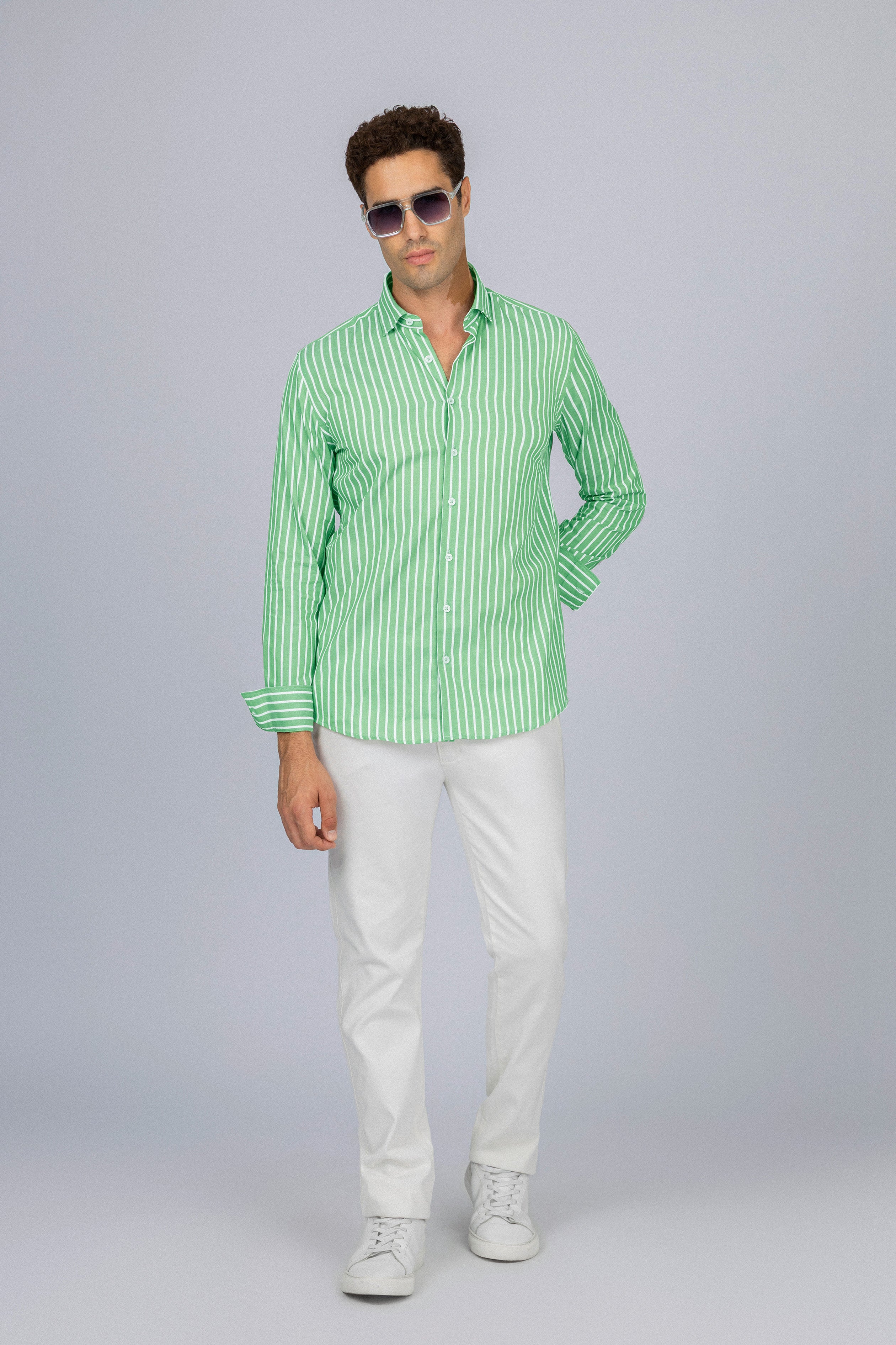 Striped Light Green Smart Casual Shirt