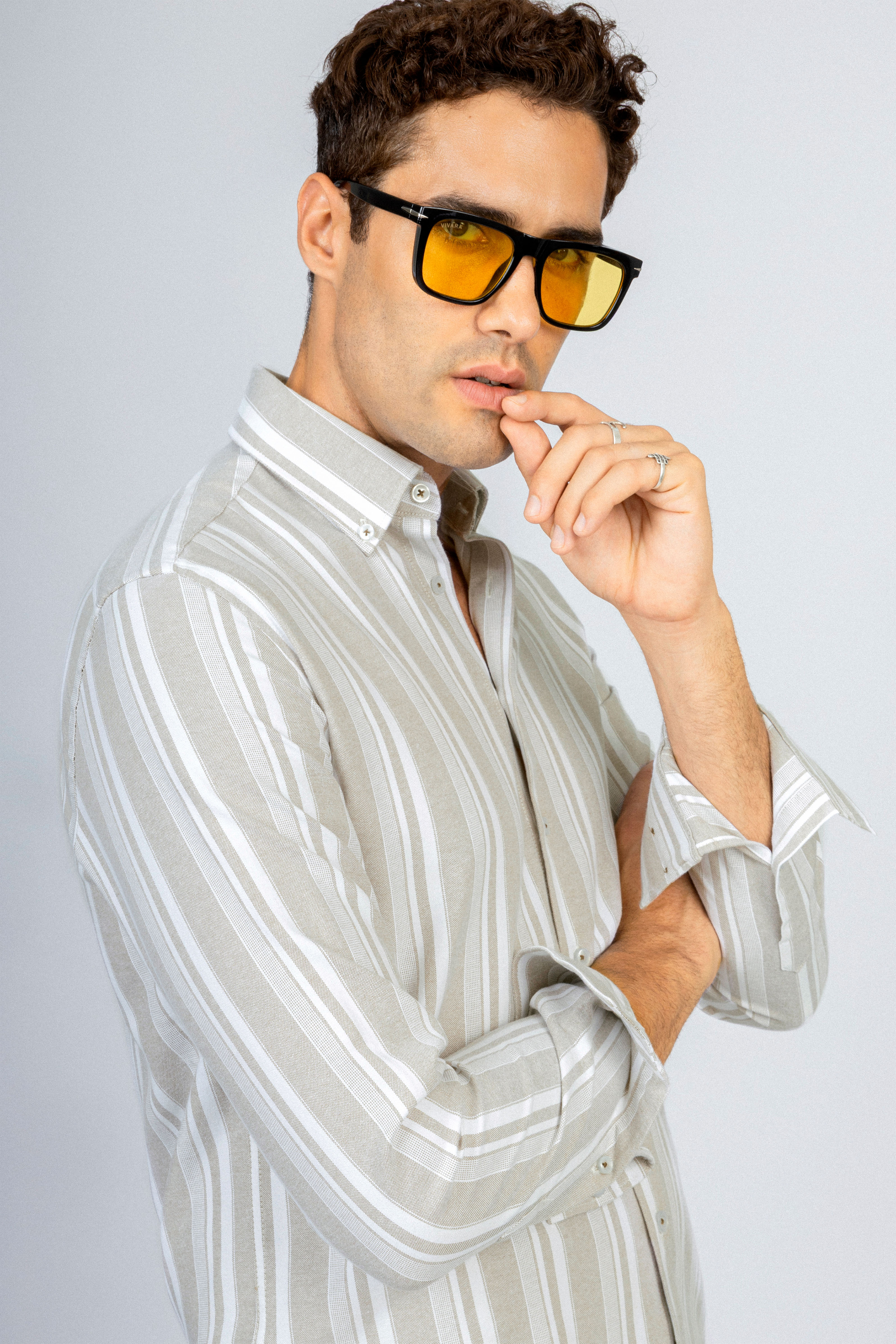 Striped Light Beige Casual Shirt
