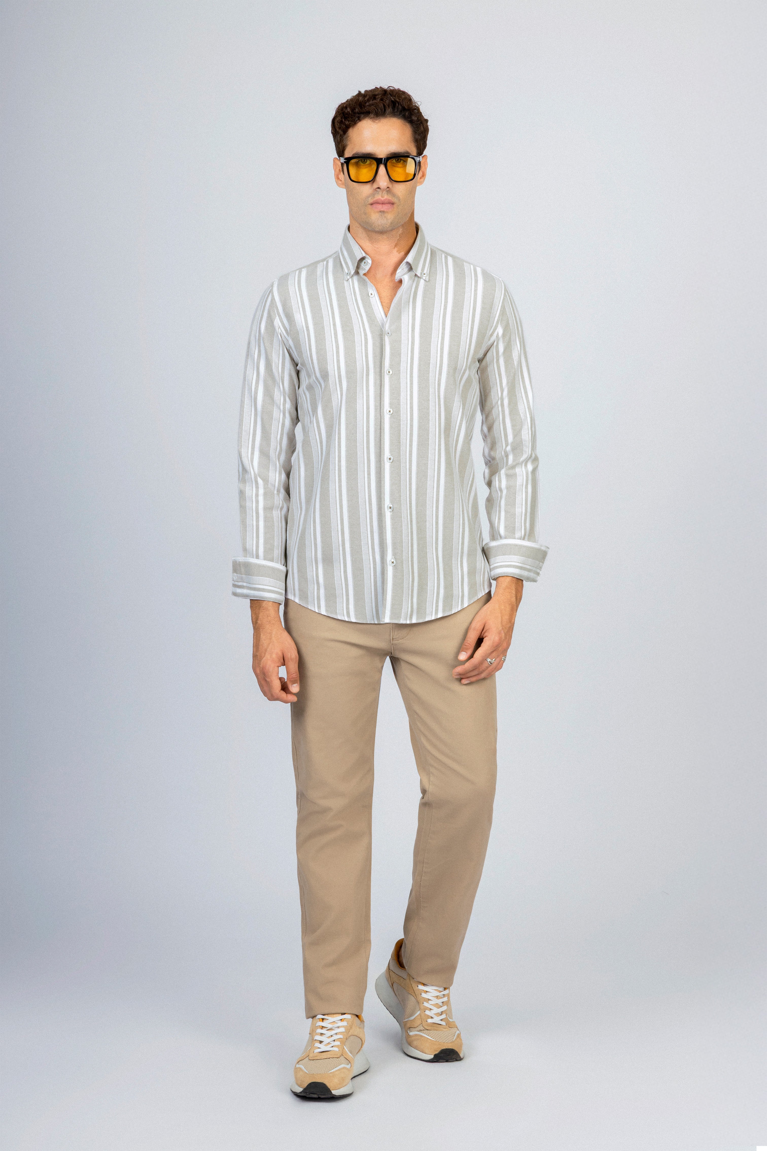Striped Light Beige Casual Shirt