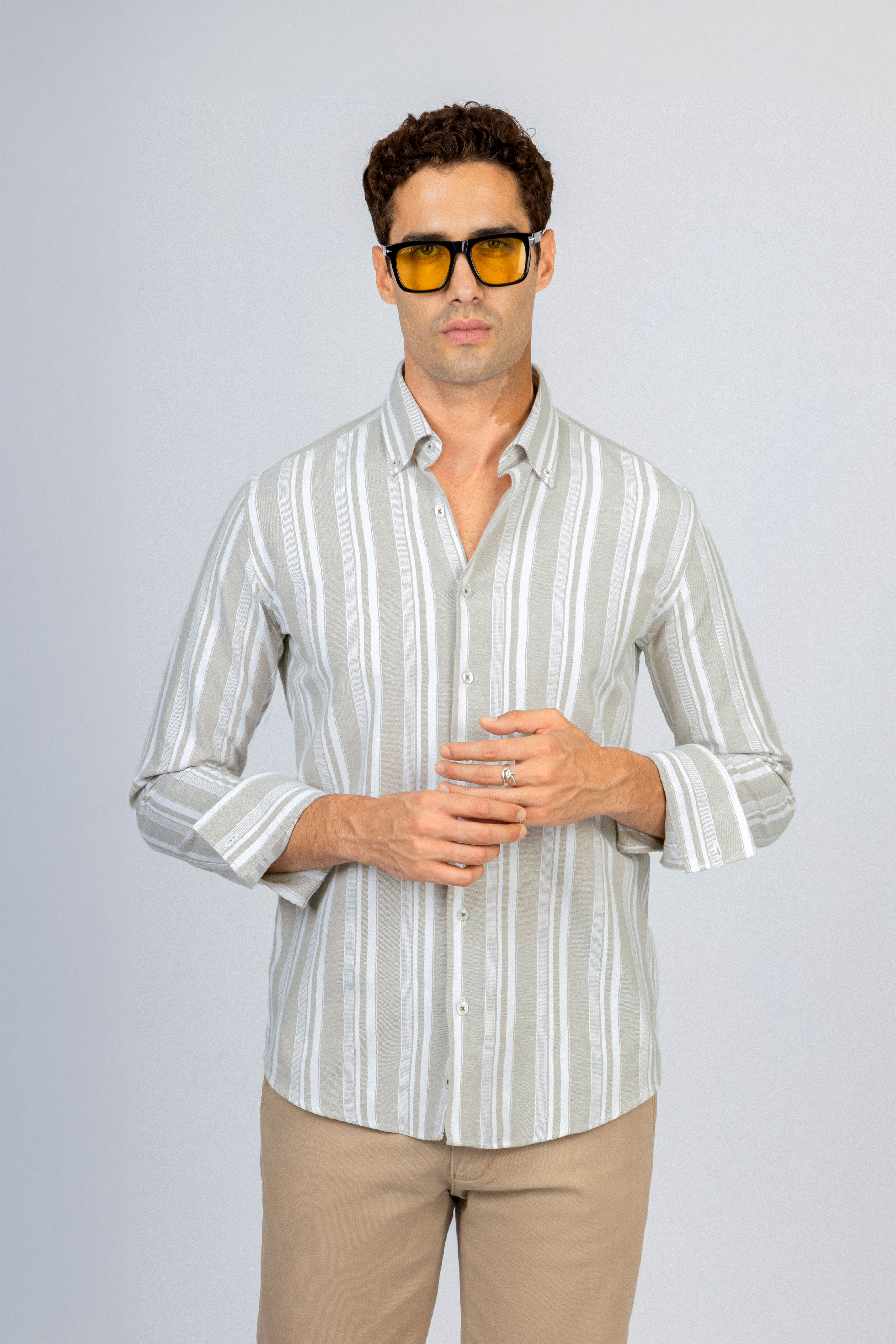 Striped Light Beige Casual Shirt