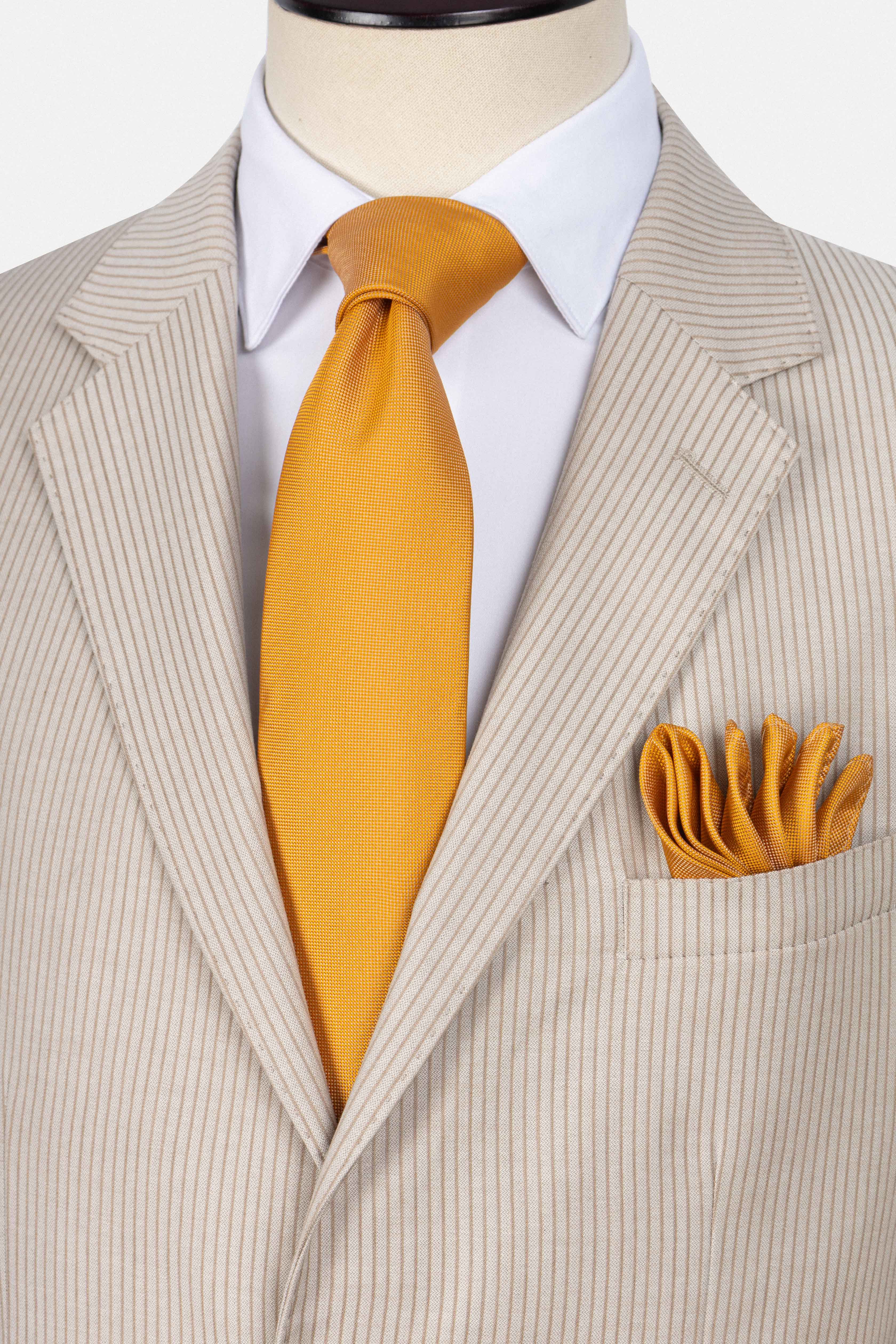 Beige Striped  Formal Suit