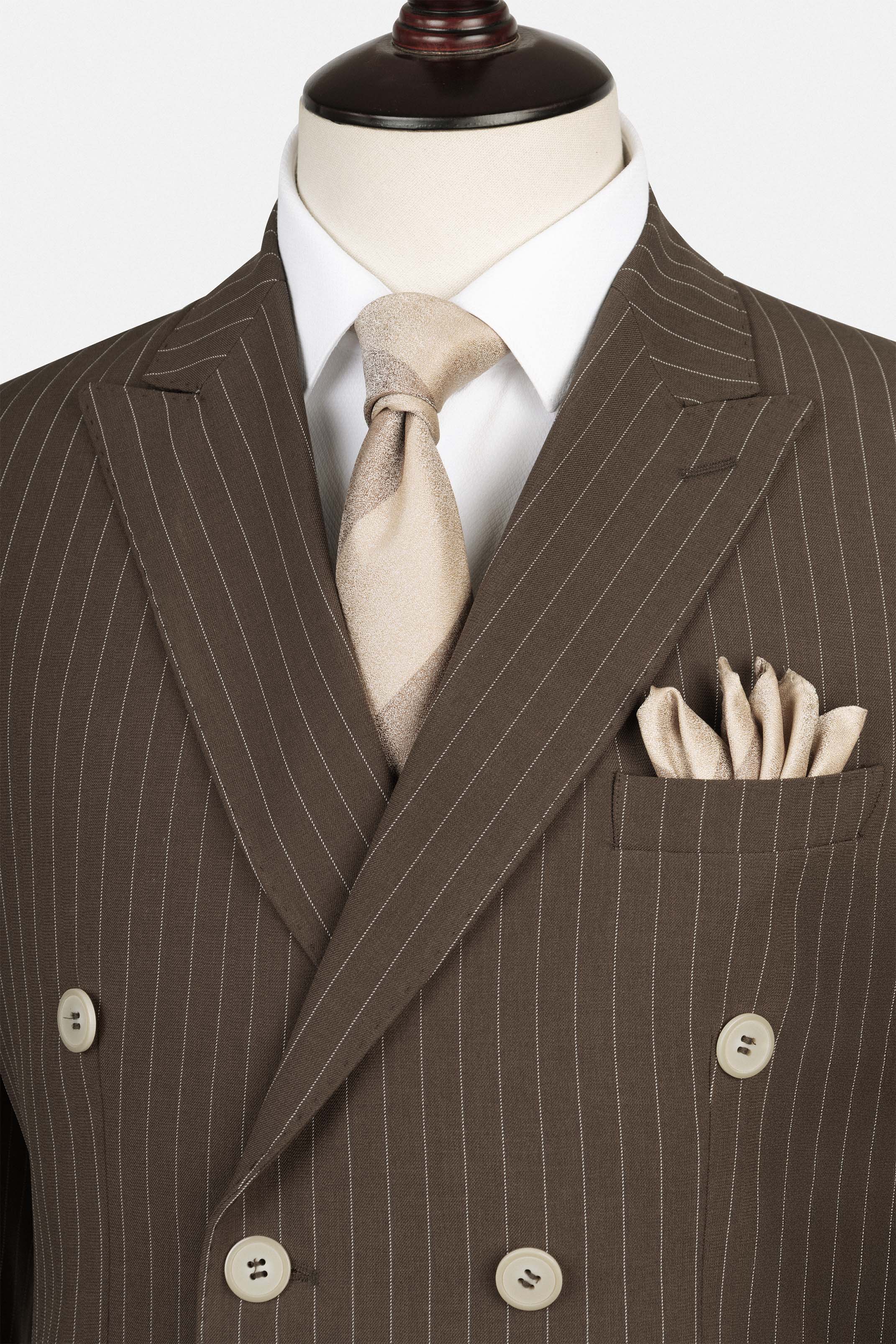 Striped Double Breasted Brown Suite