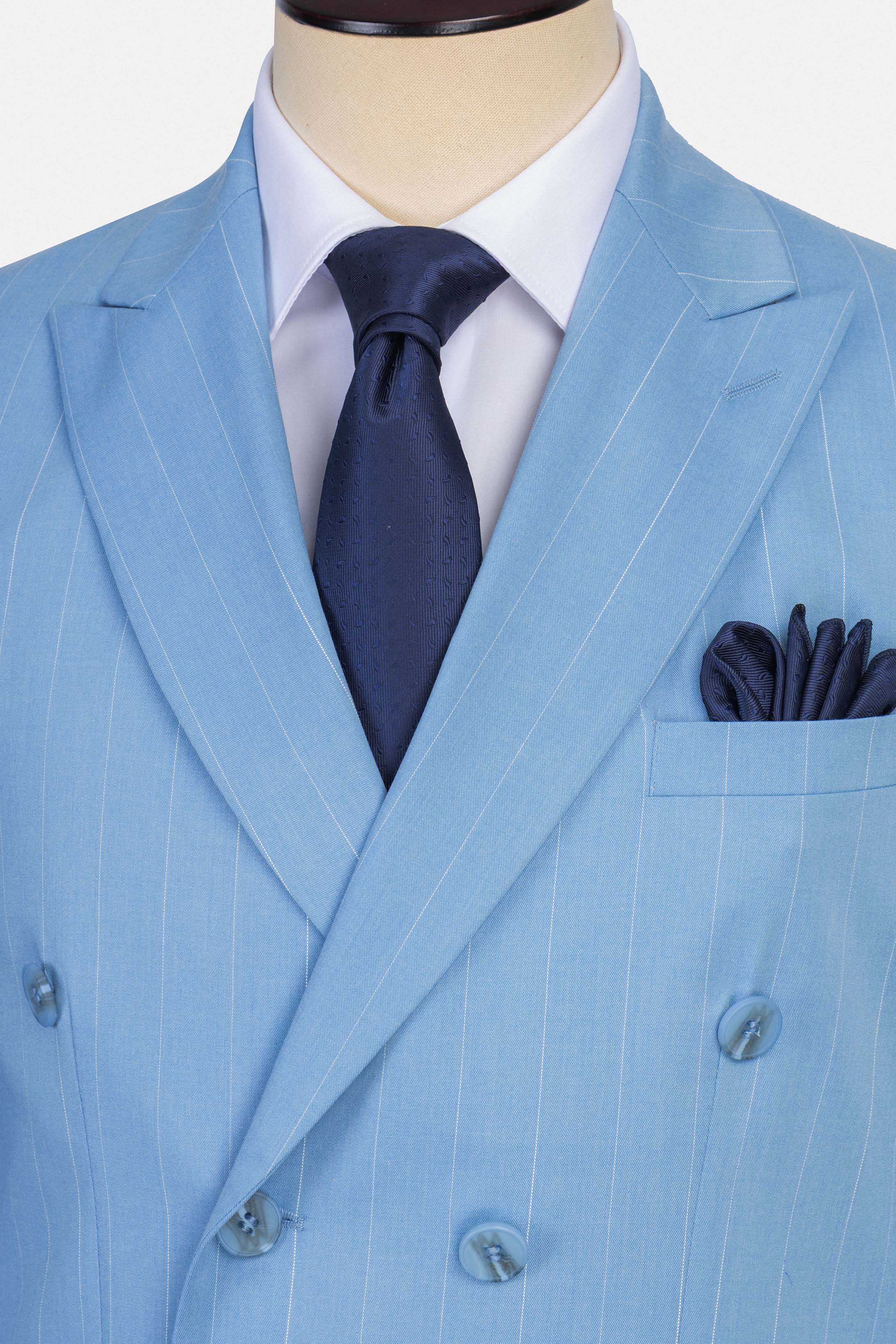 Striped Bamboo Light Blue Double Breasted Casual Suit