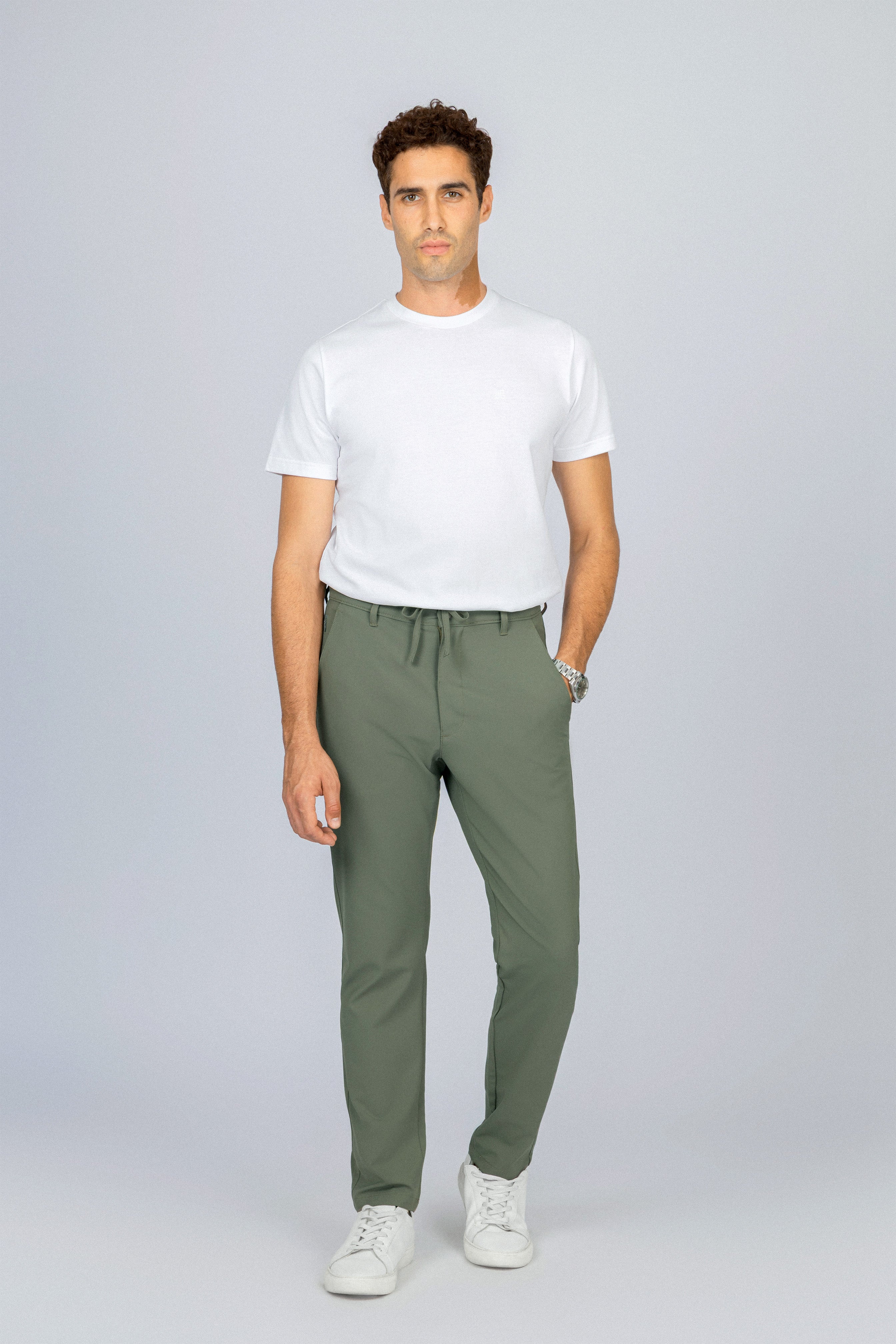 Laced-Up Olive Casual pants