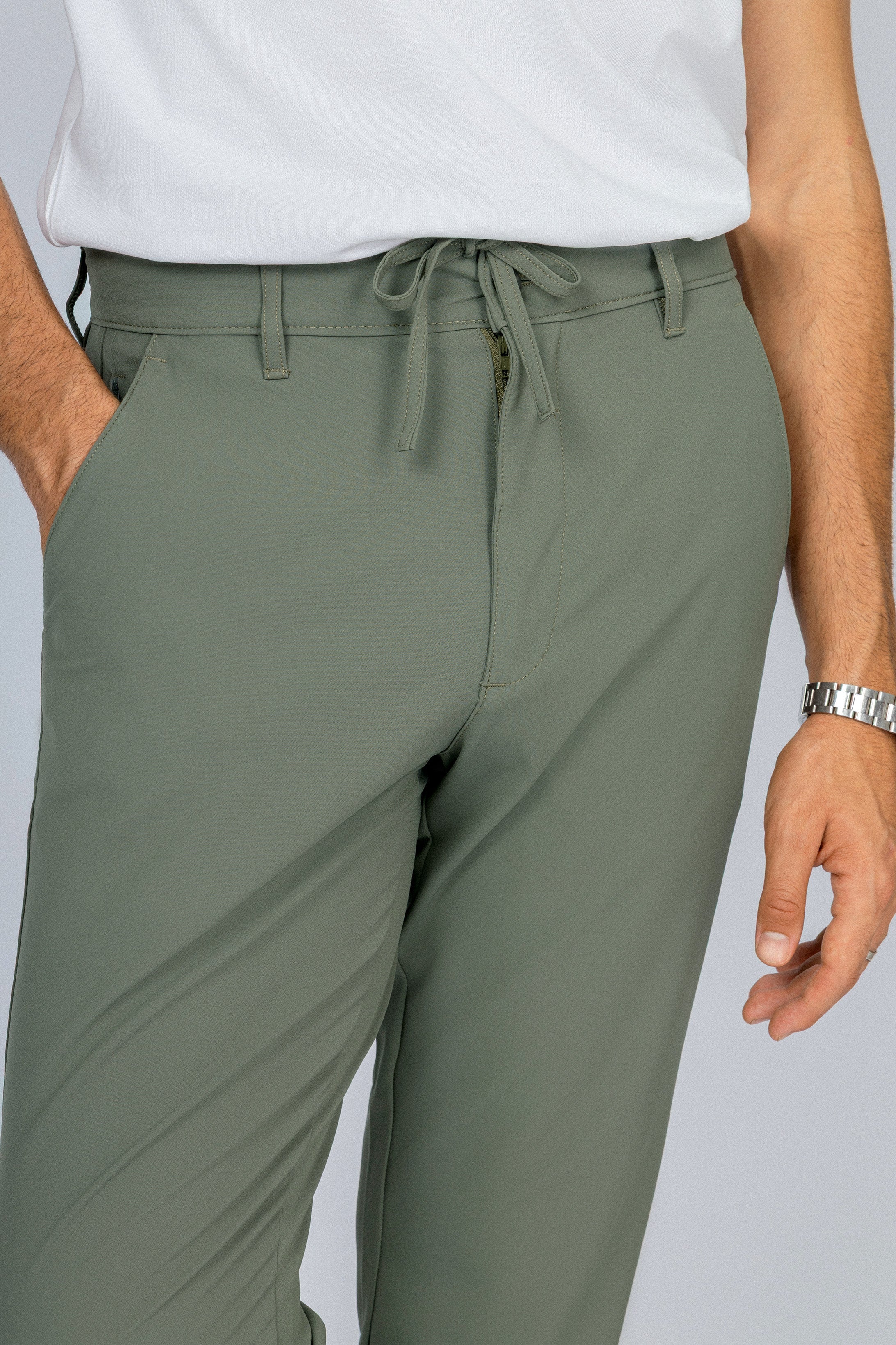 Laced-Up Olive Casual pants
