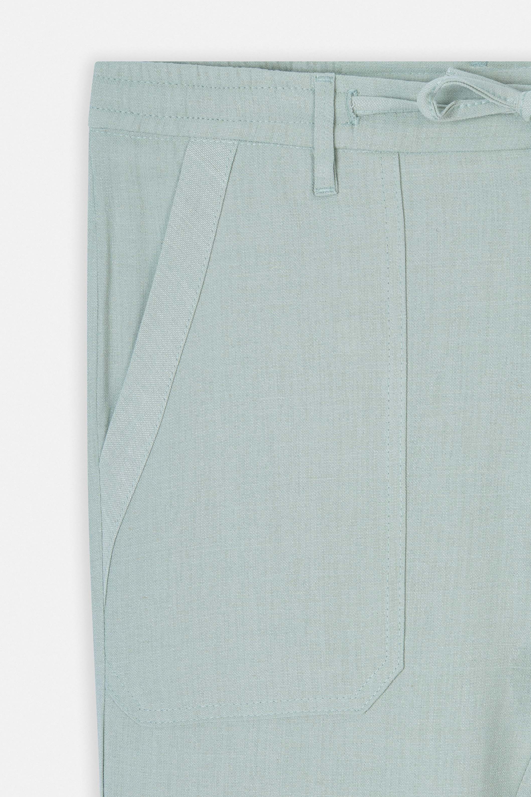 Laced-Up Mint Linen Look casual pants