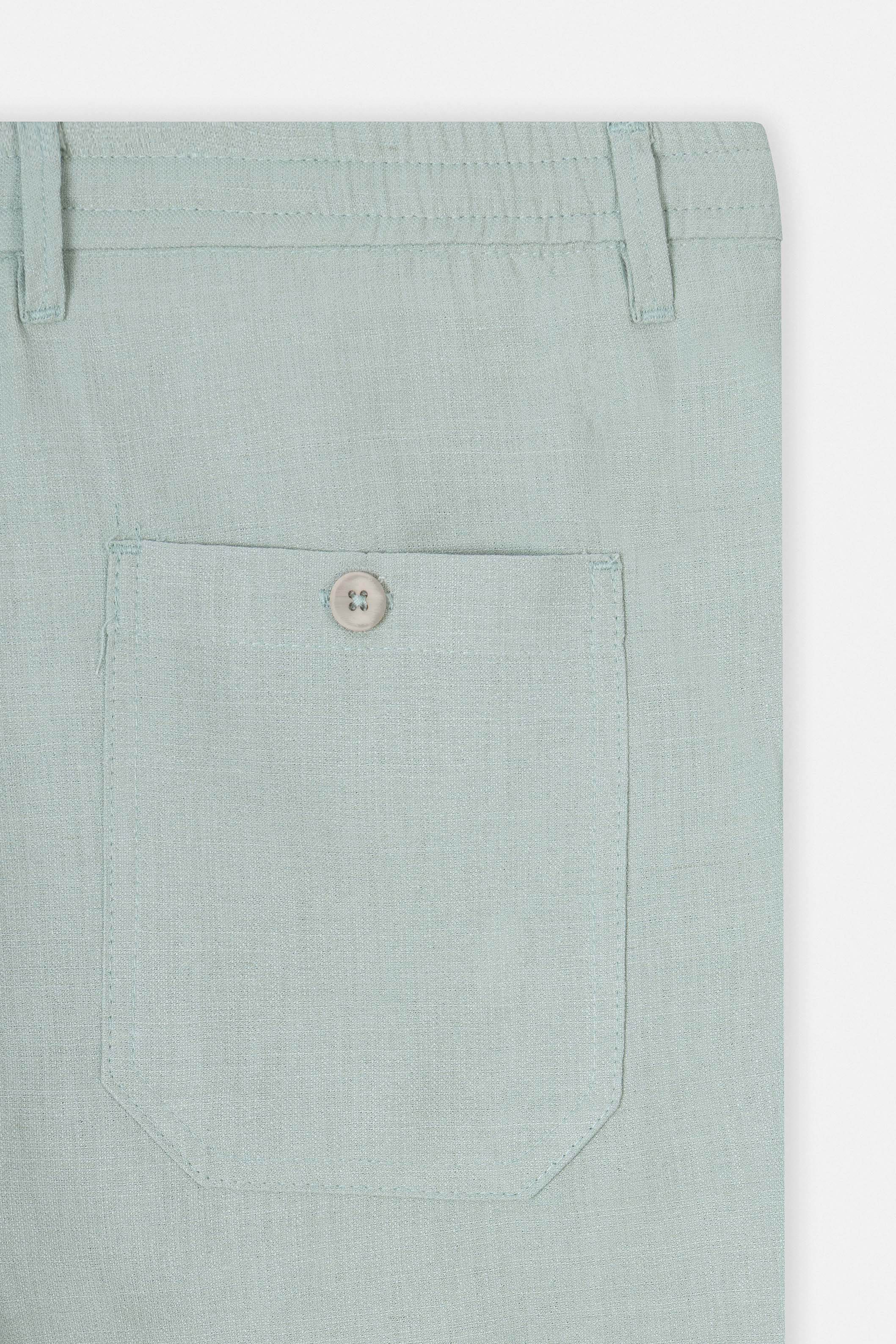 Laced-Up Mint Linen Look casual pants