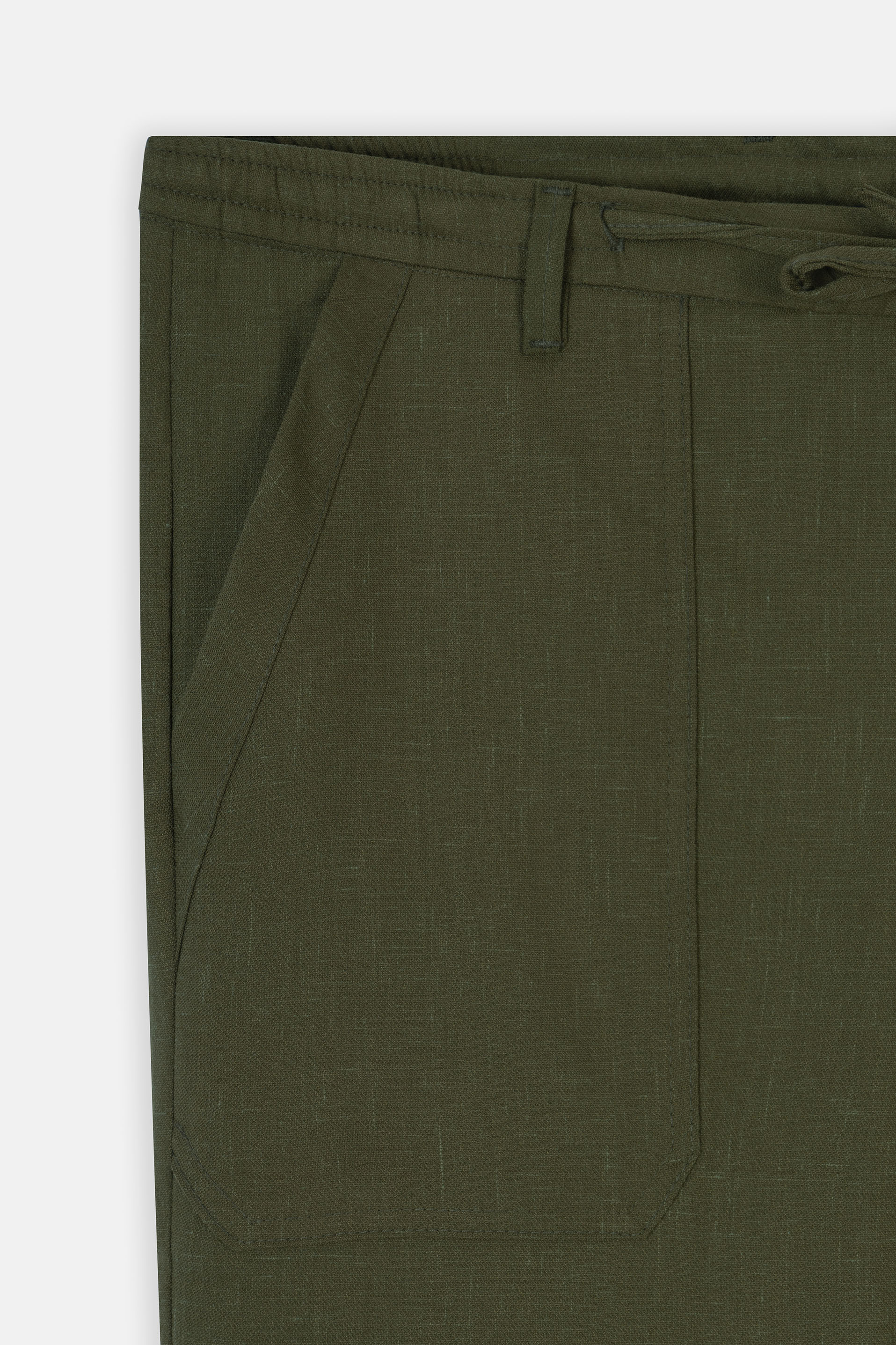 Laced-Up Dark Green Linen Look casual pants