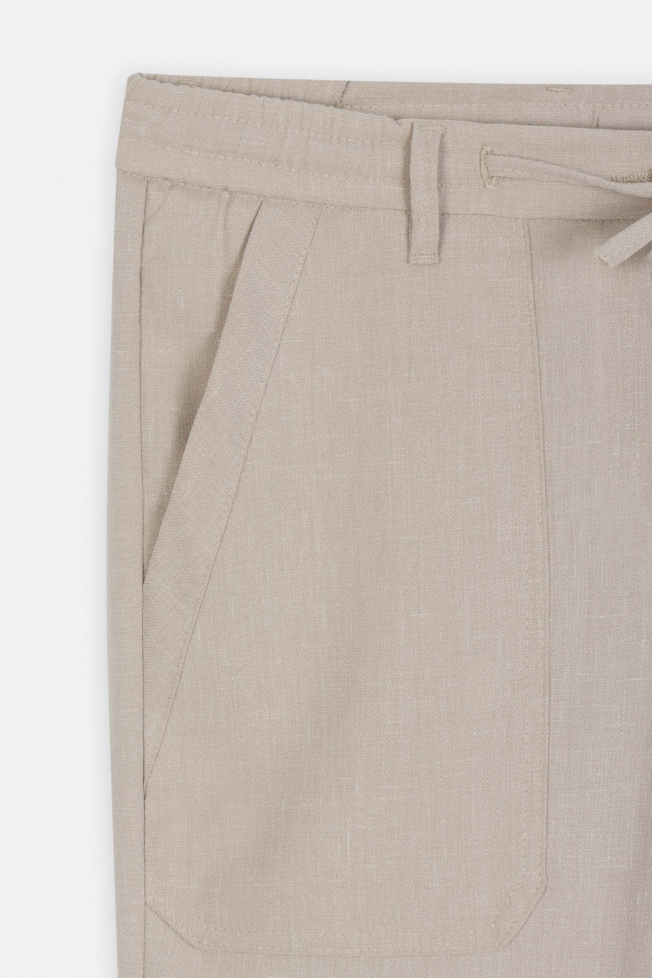 Laced-Up Light Beige Linen Look casual pants