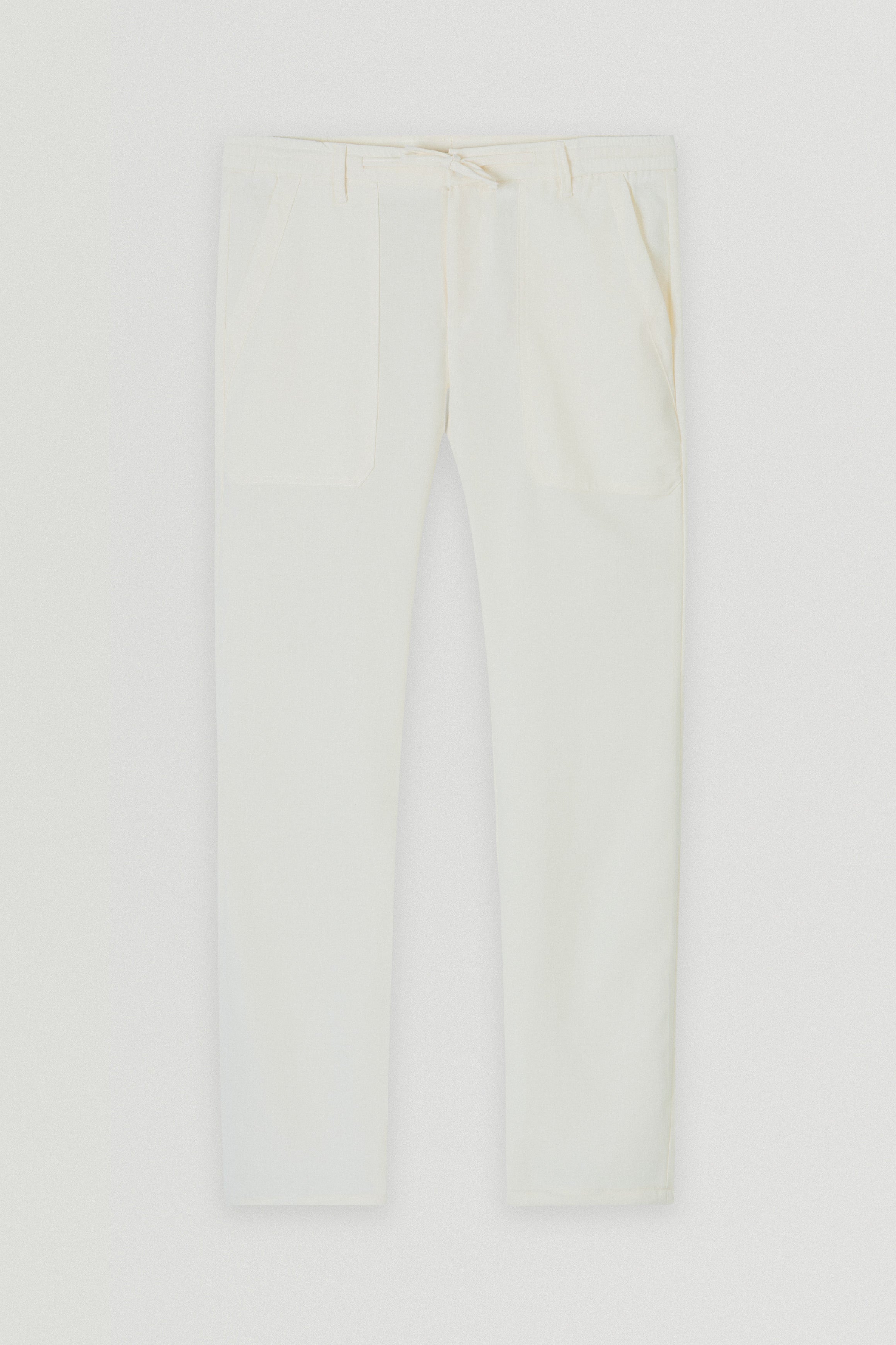 Laced-Up off White Linen Look casual pants