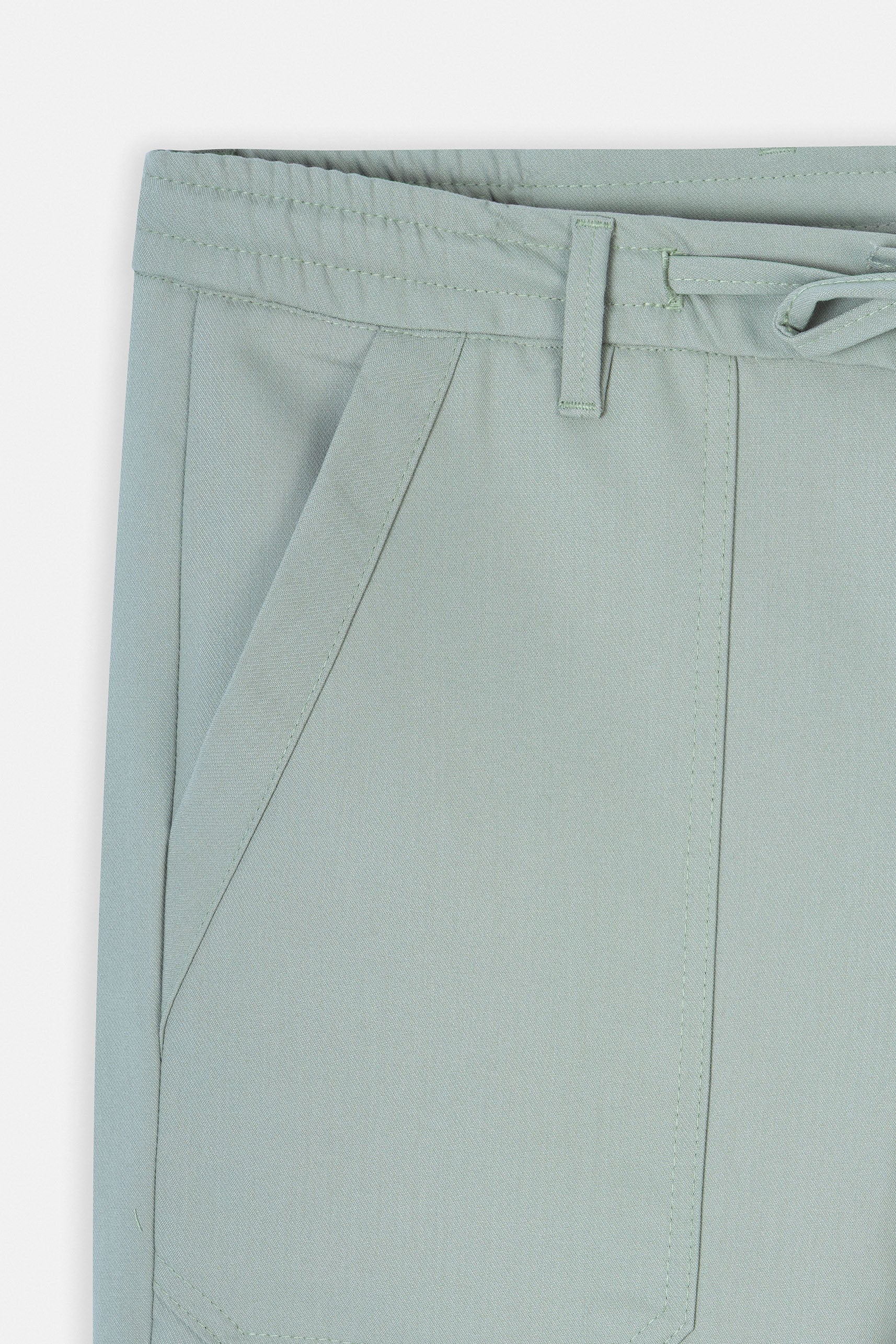 Laced-Up Green Linen Look casual pants