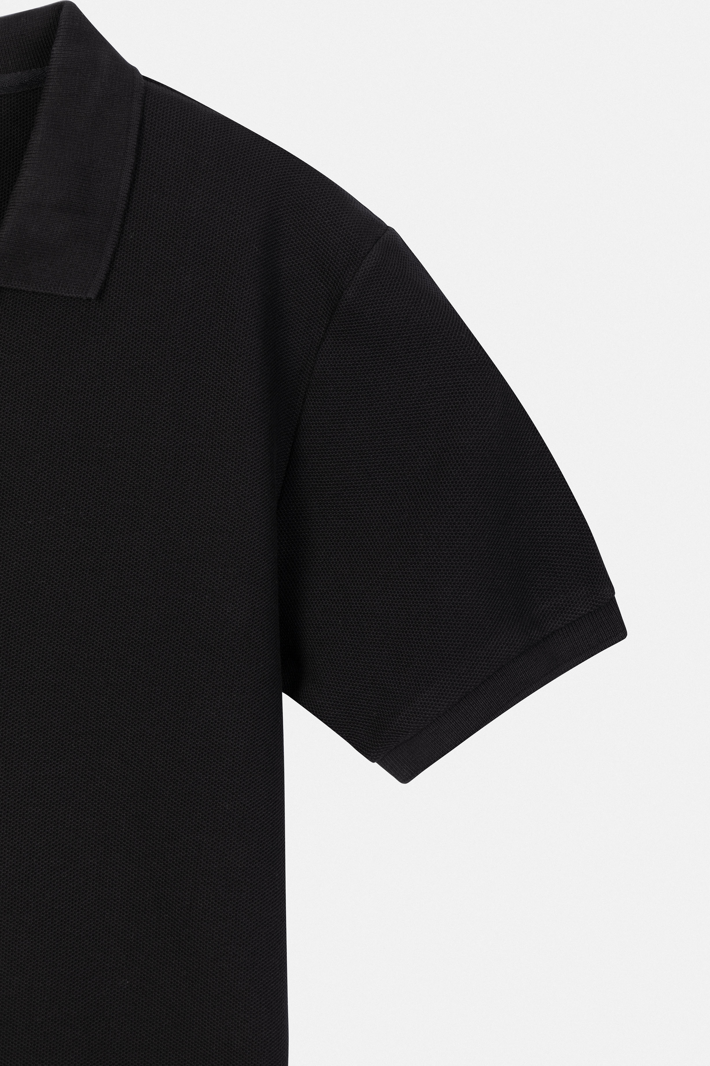 Pique Black Cotton Polo