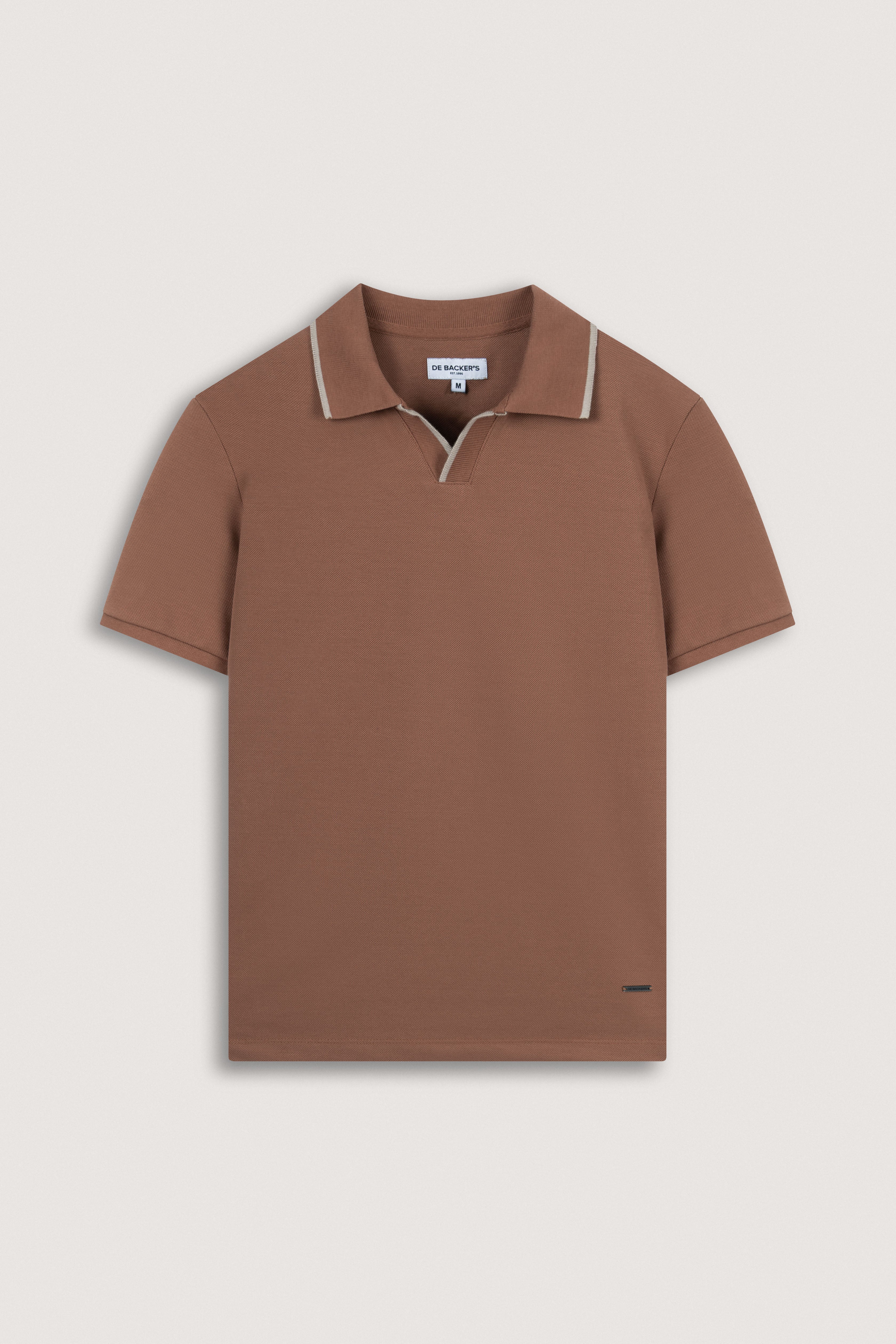 Brown Pique V neck Polo